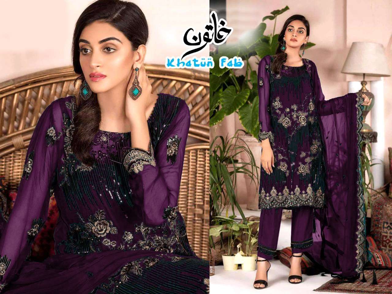 KHATUN FAB 1001 COLOURS BY KHATUN FAB 1001-A TO 1001-E SERIES DESIGNER FESTIVE SUITS COLLECTION BEAUTIFUL STYLISH FANCY COLORFUL PARTY WEAR & OCCASIONAL WEAR FAUX GEORGETTE EMBROIDERED DRESSES AT WHOLESALE PRICE