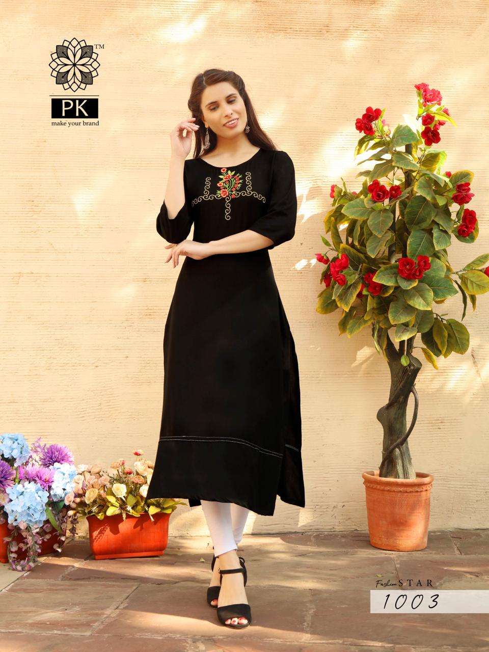 FASHION STAR VOL-1 BY PK 1001 TO 1010 SERIES BEAUTIFUL STYLISH COLORFUL FANCY PARTY WEAR & ETHNIC WEAR & READY TO WEAR HEAVY RAYON EMBROIDERED KURTIS AT WHOLESALE PRICE