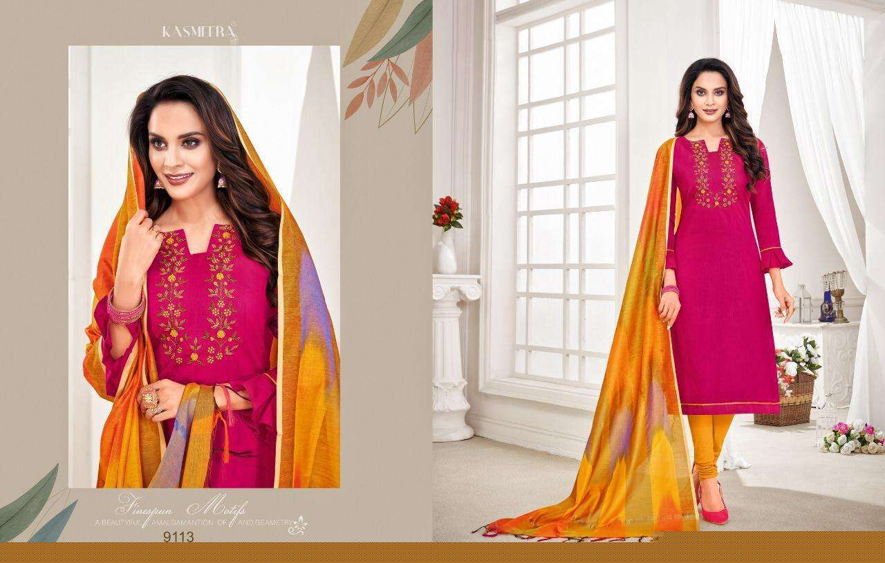 RASLEELA VOL-8 BY KASMEERA 9108 TO 9119 SERIES DESIGNER SUITS BEAUTIFUL FANCY COLORFUL STYLISH PARTY WEAR & OCCASIONAL WEAR LENG SLUB HANDWORK DRESSES AT WHOLESALE PRICE