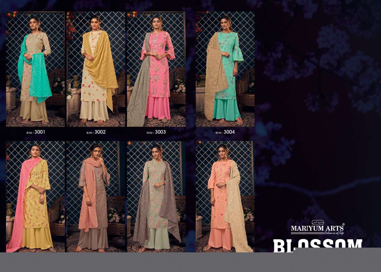 BLOSSOM BY MARIYUM ARTS 3001 TO 3008 SERIES BEAUTIFUL STYLISH SUITS FANCY COLORFUL CASUAL WEAR & ETHNIC WEAR & READY TO WEAR COTTON PRINT DRESSES AT WHOLESALE PRICE