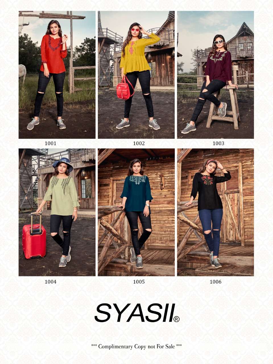 CELESTIA BY SYASII 1001 TO 1006 SERIES BEAUTIFUL COLORFUL STYLISH FANCY CASUAL WEAR & READY TO WEAR PURE RAYON SLUB EMBROIDERED TOPS AT WHOLESALE PRICE