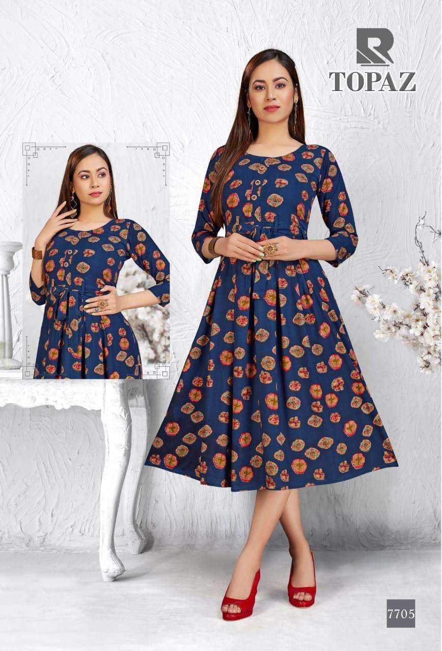 TOPAZ BY RAASHI 7701 TO 7708 SERIES BEAUTIFUL STYLISH FANCY COLORFUL CASUAL WEAR & ETHNIC WEAR & READY TO WEAR RAYON PRINTED KURTIS AT WHOLESALE PRICE