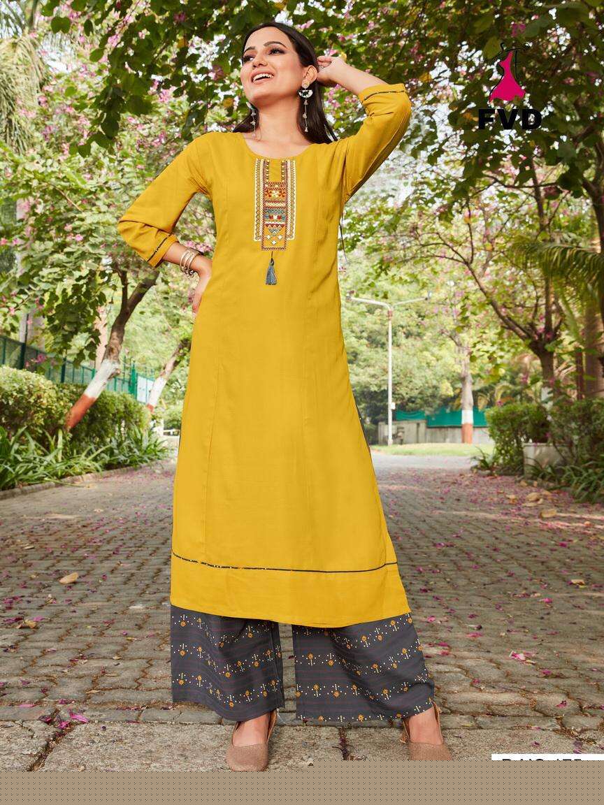 PARI VOL-1 BY FVD 172 TO 177 SERIES DESIGNER STYLISH FANCY COLORFUL BEAUTIFUL PARTY WEAR & ETHNIC WEAR COLLECTION RAYON EMBROIDERED KURTIS WITH BOTTOM AT WHOLESALE PRICE