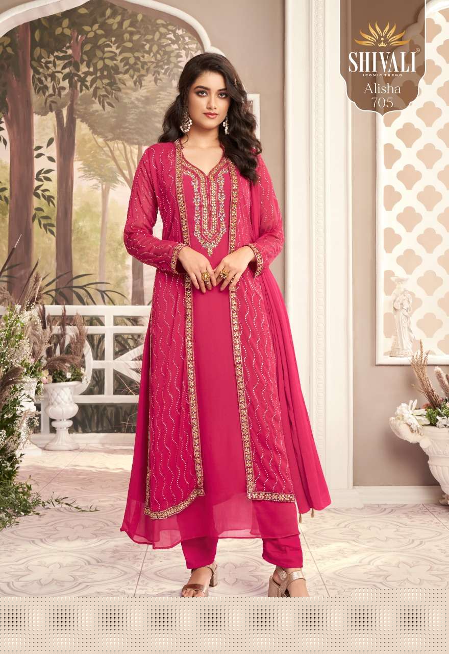 ALISHA VOL-76 BY SHIVALI 701 TO 705 SERIES BEAUTIFUL SUITS STYLISH FANCY COLORFUL CASUAL WEAR & ETHNIC WEAR FANCY DRESSES AT WHOLESALE PRICE