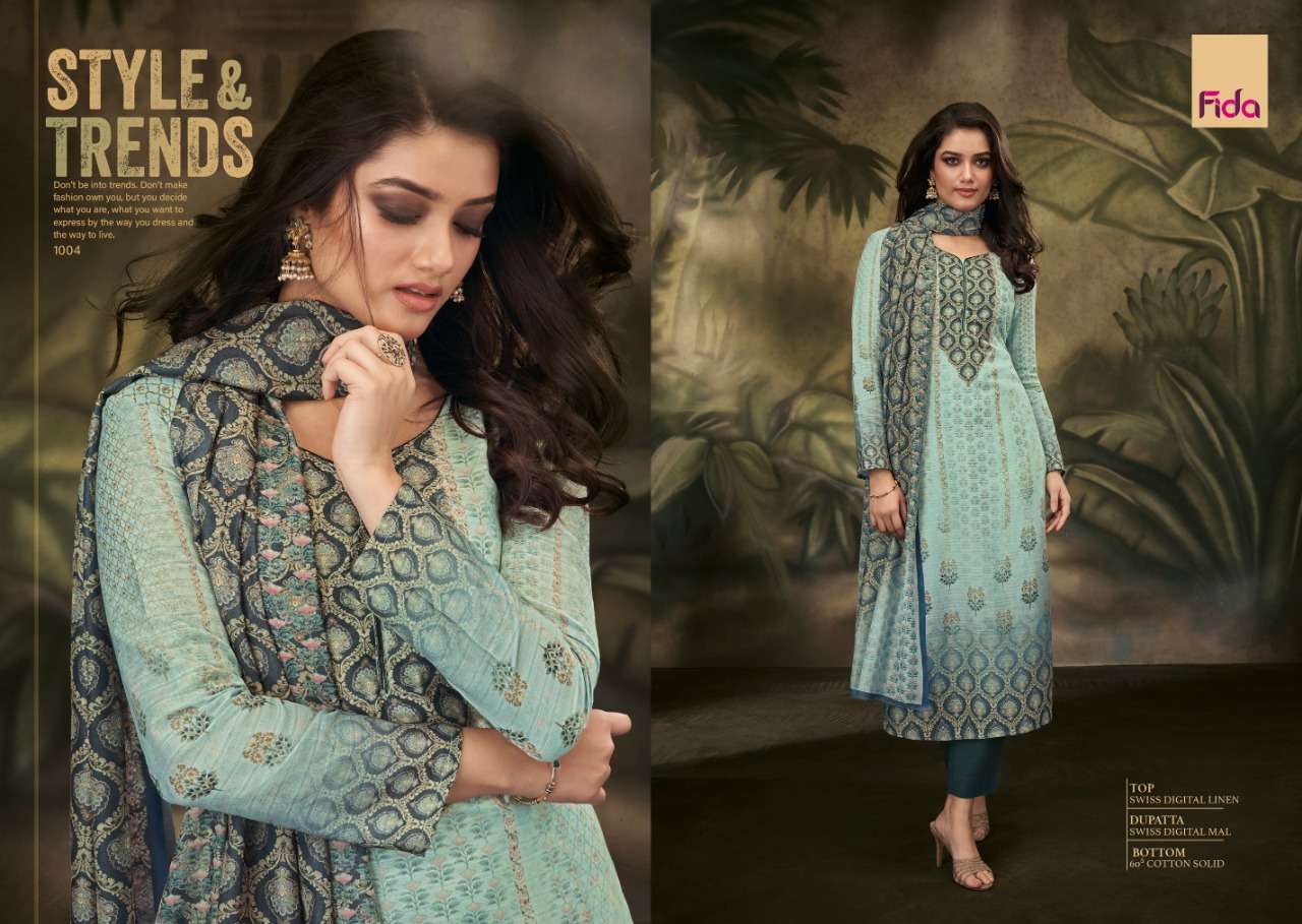 IVANA BY FIDA 1001 TO 1006 SERIES DESIGNER SUITS COLLECTION BEAUTIFUL STYLISH FANCY COLORFUL PARTY WEAR & OCCASIONAL WEAR SWISS DIGITAL LINEN DRESSES AT WHOLESALE PRICE