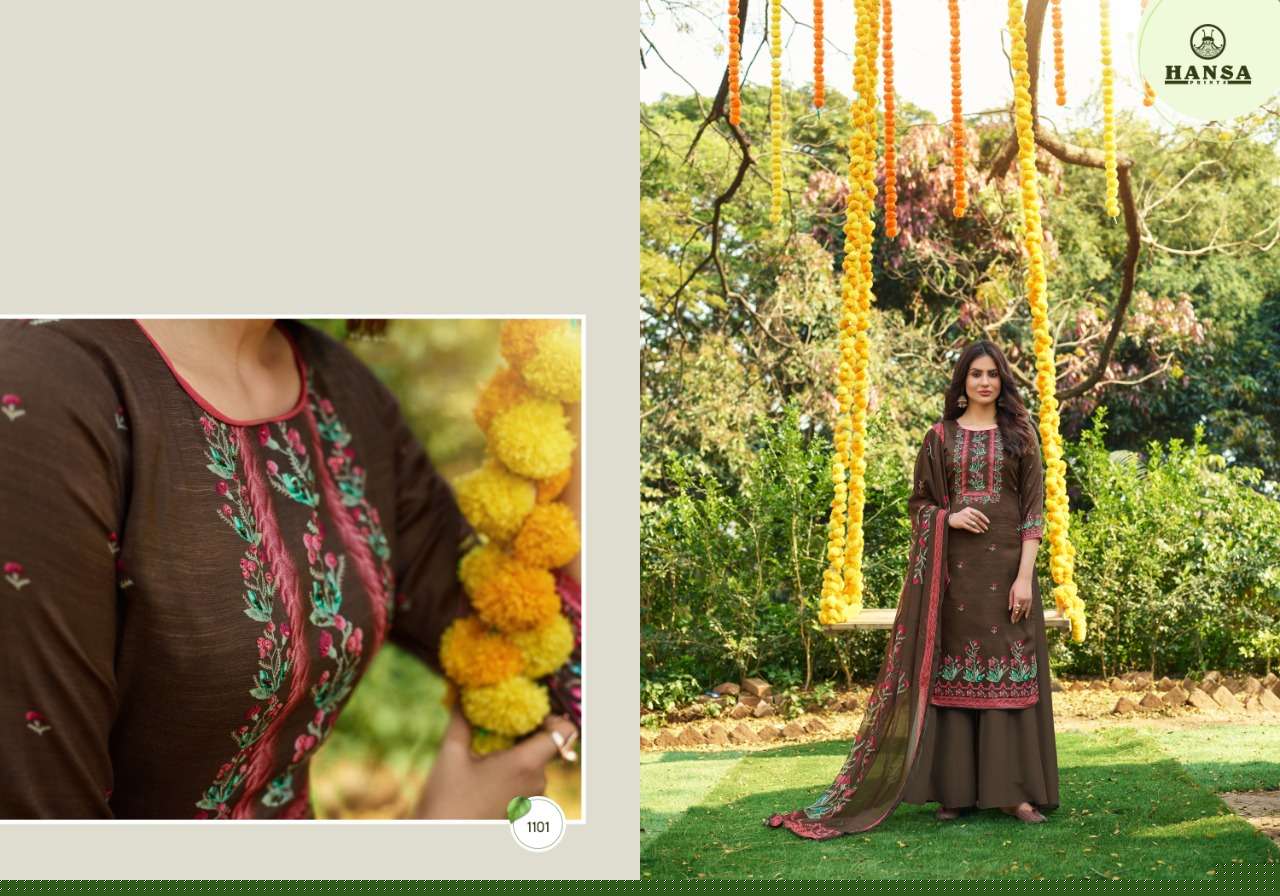 HIDAYA ANUSHKA BY HANSA PRINT 1101 TO 1108 SERIES BEAUTIFUL SUITS COLORFUL STYLISH FANCY CASUAL WEAR & ETHNIC WEAR JAM COTTON DIGITAL PRINT WITH HAND WORK DRESSES AT WHOLESALE PRICE