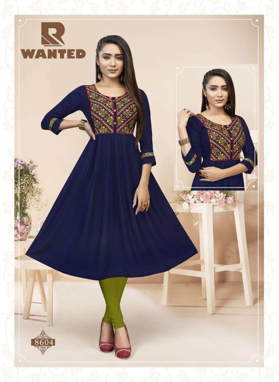 WANTED BY RAASHI 8601 TO 8608 SERIES DESIGNER STYLISH FANCY COLORFUL BEAUTIFUL PARTY WEAR & ETHNIC WEAR COLLECTION HEAVY RAYON SLUB KURTIS AT WHOLESALE PRICE