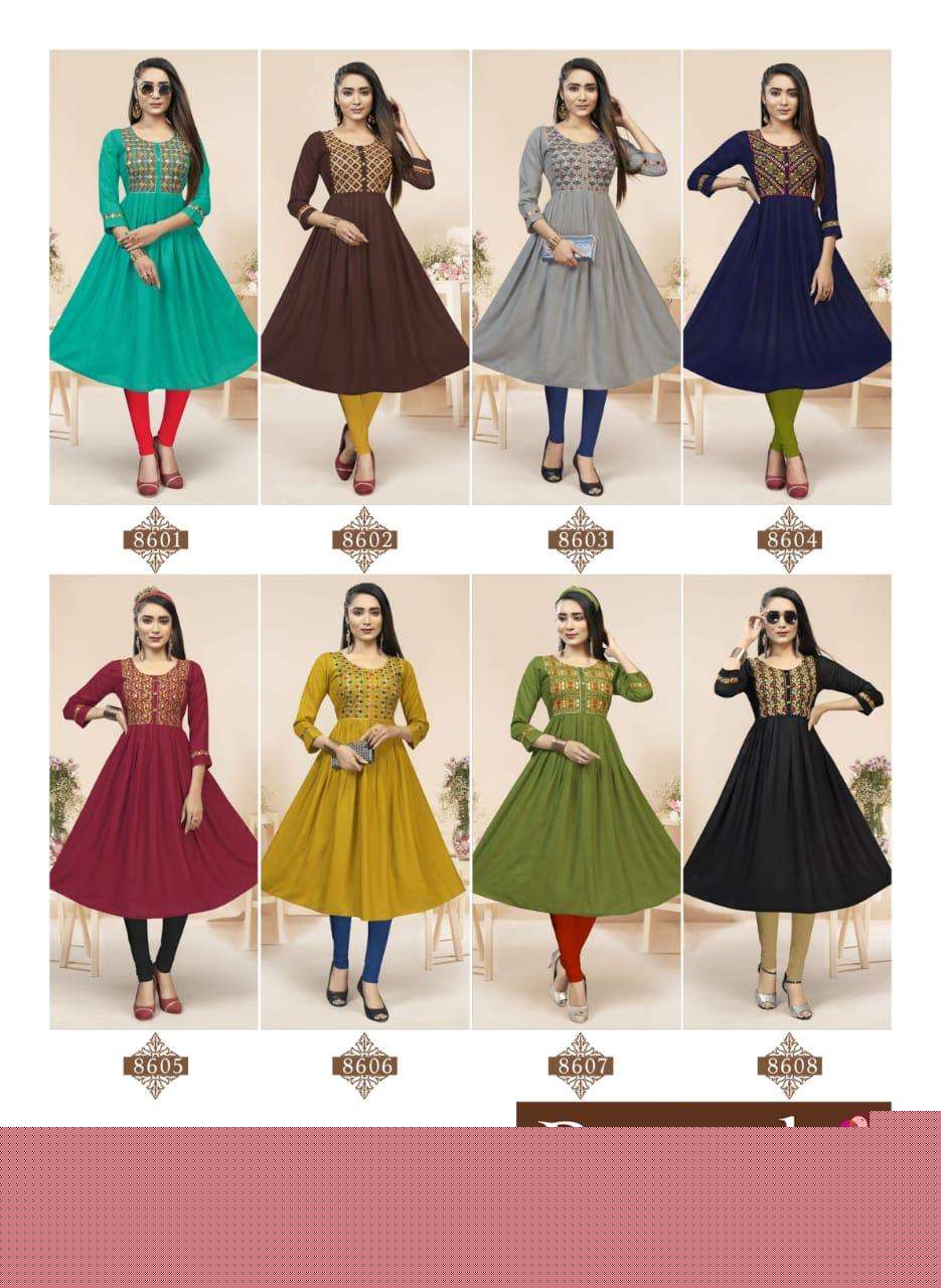 WANTED BY RAASHI 8601 TO 8608 SERIES DESIGNER STYLISH FANCY COLORFUL BEAUTIFUL PARTY WEAR & ETHNIC WEAR COLLECTION HEAVY RAYON SLUB KURTIS AT WHOLESALE PRICE