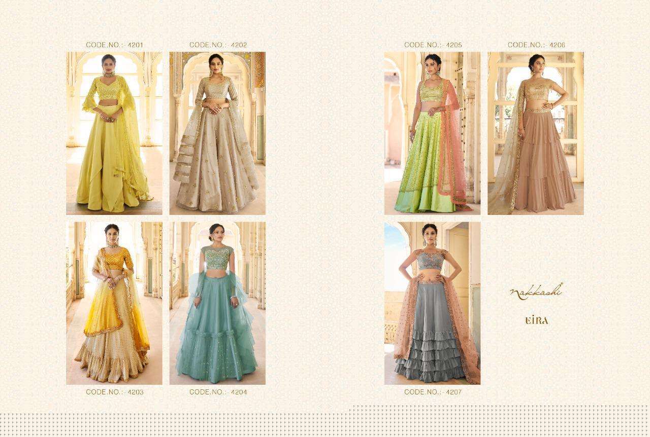 EIRA BY NAKKASHI 4201 TO 4207 SERIES BEAUTIFUL COLORFUL FANCY WEDDING COLLECTION OCCASIONAL WEAR & PARTY WEAR FANCY LEHENGAS AT WHOLESALE PRICE