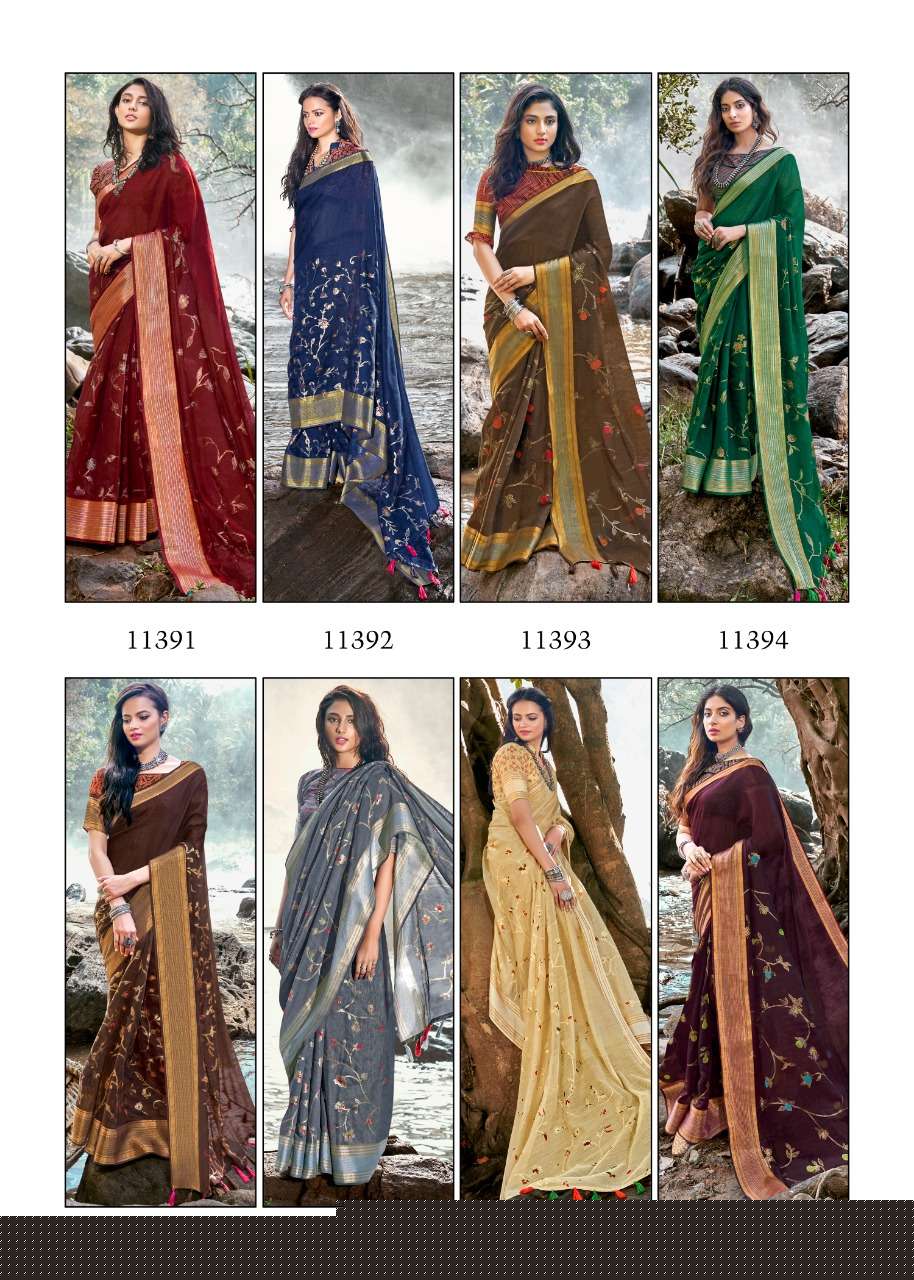UPASANA BY TRIVENI 11391 TO 11398 SERIES INDIAN TRADITIONAL WEAR COLLECTION BEAUTIFUL STYLISH FANCY COLORFUL PARTY WEAR & OCCASIONAL WEAR COTTON LINEN SAREES AT WHOLESALE PRICE