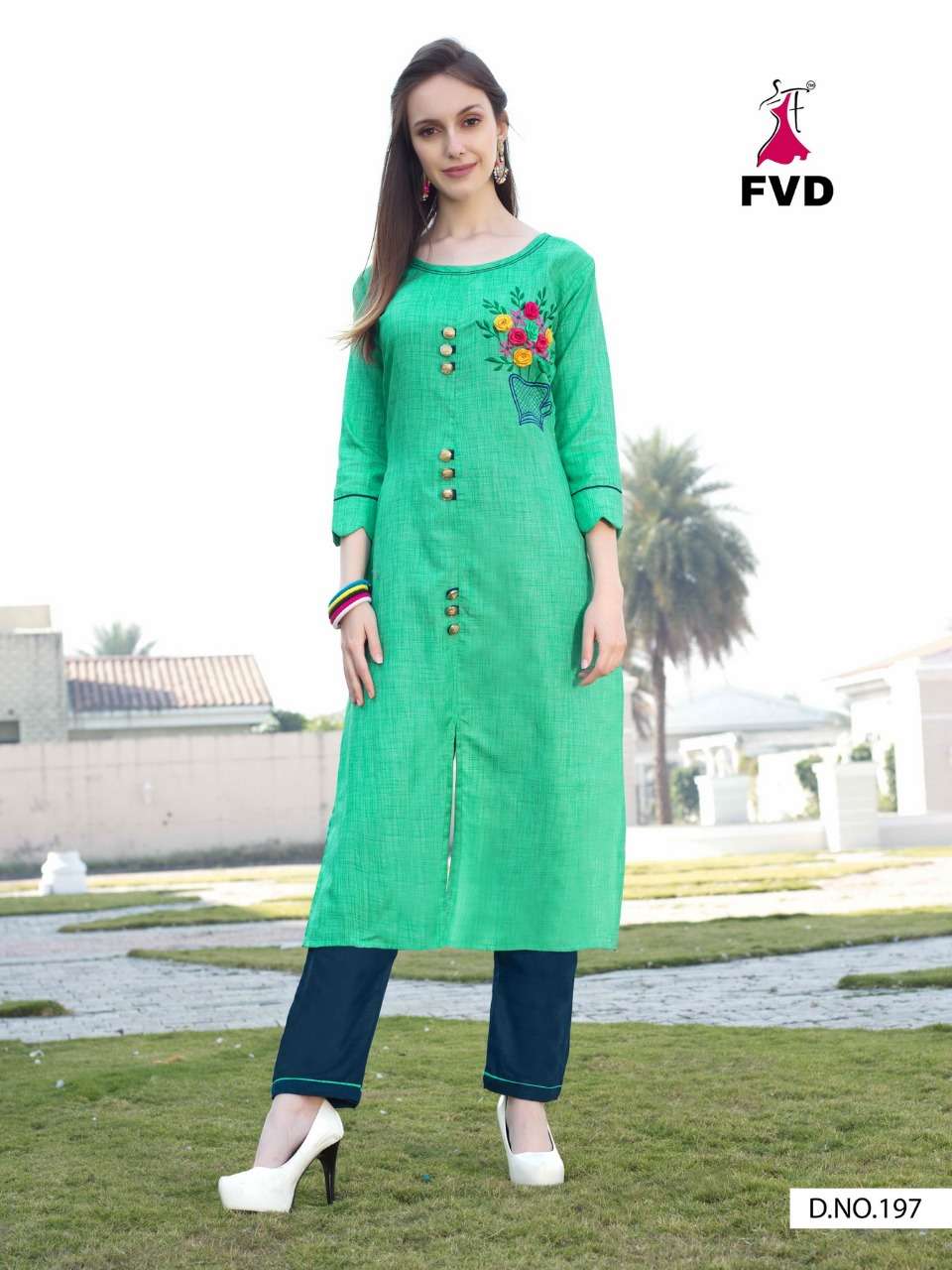 CITY GIRL VOL-3 BY FVD 197 TO 203 SERIES BEAUTIFUL COLORFUL STYLISH FANCY PARTY WEAR & ETHNIC WEAR & READY TO WEAR KHADI COTTON KURTIS WITH BOTTOM AT WHOLESALE PRICE