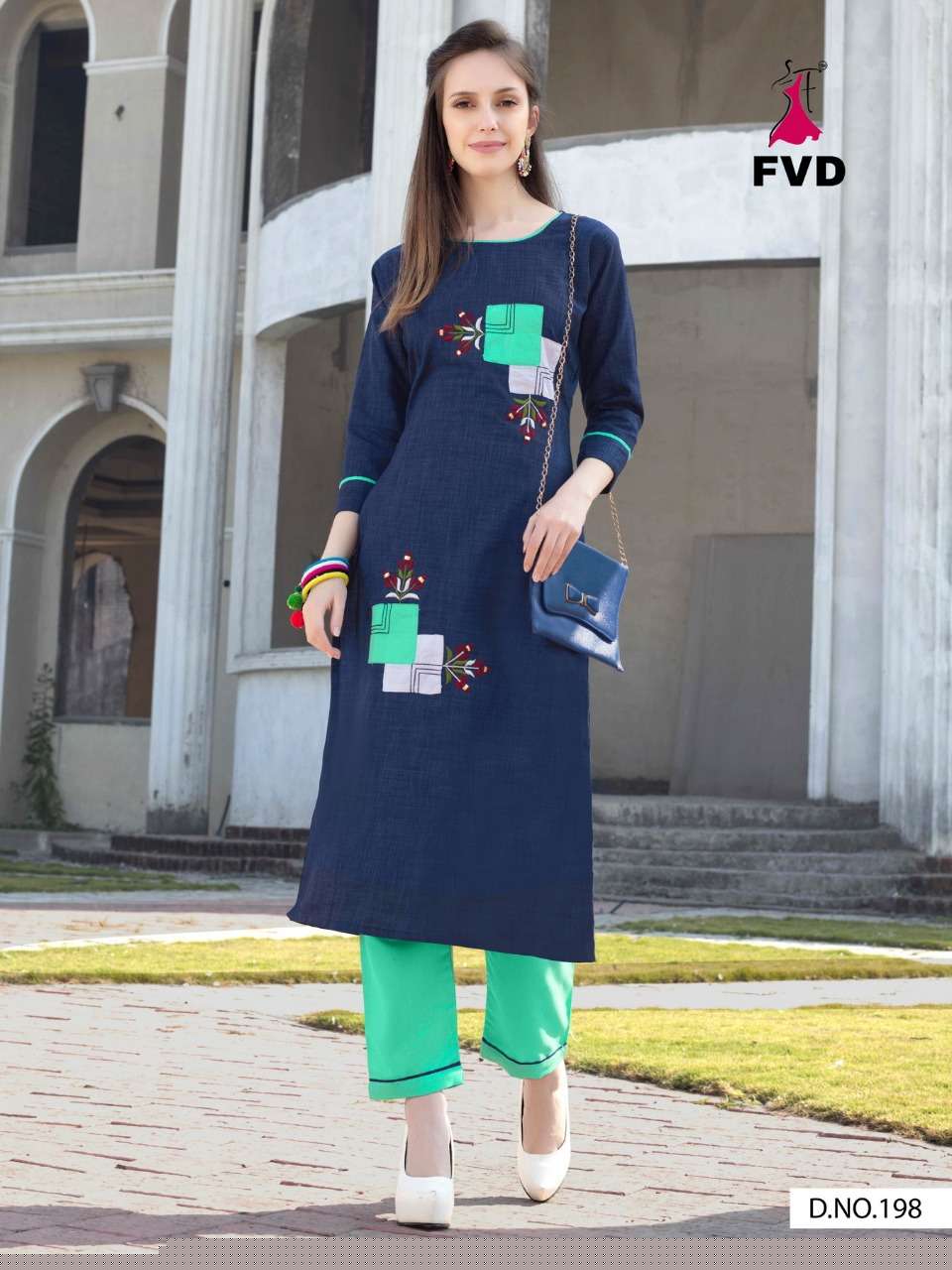 CITY GIRL VOL-3 BY FVD 197 TO 203 SERIES BEAUTIFUL COLORFUL STYLISH FANCY PARTY WEAR & ETHNIC WEAR & READY TO WEAR KHADI COTTON KURTIS WITH BOTTOM AT WHOLESALE PRICE