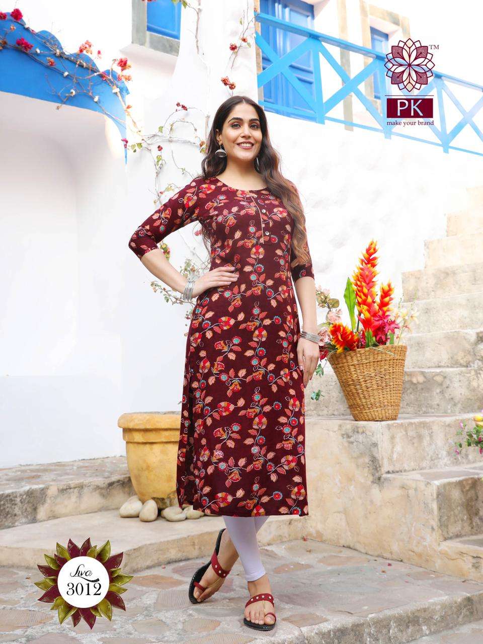 LIVA VOL-3 BY PK 3001 TO 3013 SERIES DESIGNER STYLISH FANCY COLORFUL BEAUTIFUL PARTY WEAR & ETHNIC WEAR COLLECTION HEAVY RAYON PRINT KURTIS AT WHOLESALE PRICE