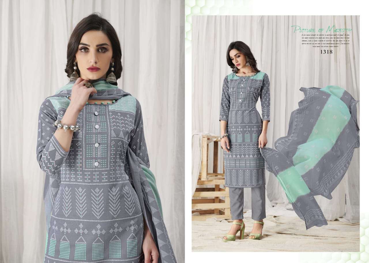 VIRASAT VOL-2 BY BIPSON 1318 TO 1325 SERIES BEAUTIFUL WINTER COLLECTION SUITS STYLISH FANCY COLORFUL CASUAL WEAR & ETHNIC WEAR PURE COTTON PRINT WITH WORK DRESSES AT WHOLESALE PRICE