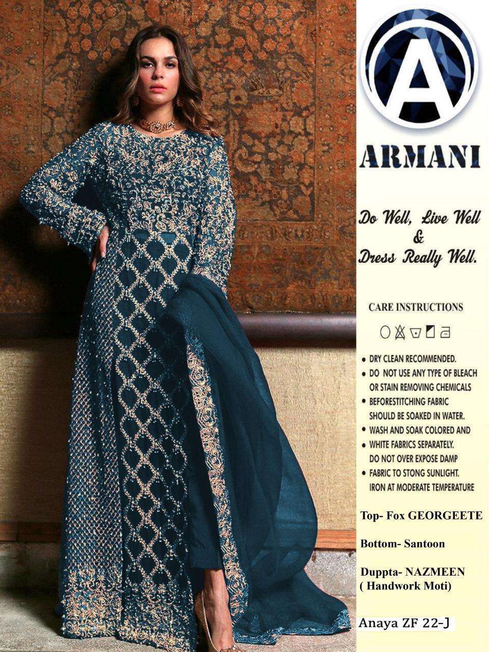 RIMISHA 06 NEW COLOURS BY ARMANI DESIGNER SUITS BEAUTIFUL FANCY COLORFUL STYLISH PARTY WEAR & OCCASIONAL WEAR FAUX GEORGETTE HEAVY EMBROIDERED DRESSES AT WHOLESALE PRICE