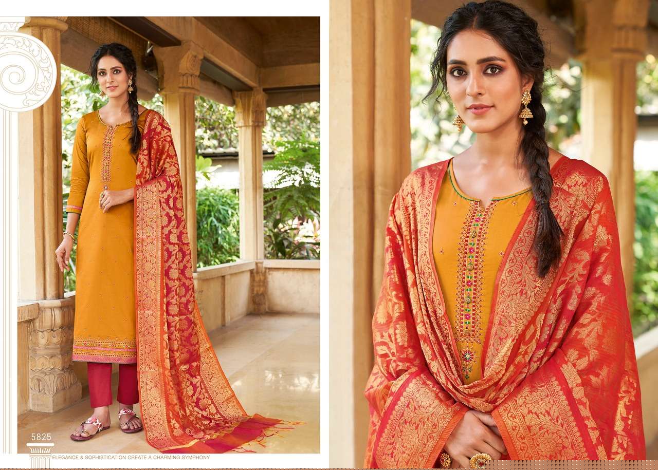 PARNITA VOL-5 BY KESSI FABRICS 5821 TO 5828 SERIES BEAUTIFUL SUITS COLORFUL STYLISH FANCY CASUAL WEAR & ETHNIC WEAR JAM SILK WORK DRESSES AT WHOLESALE PRICE