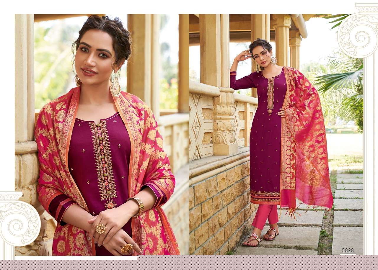 PARNITA VOL-5 BY KESSI FABRICS 5821 TO 5828 SERIES BEAUTIFUL SUITS COLORFUL STYLISH FANCY CASUAL WEAR & ETHNIC WEAR JAM SILK WORK DRESSES AT WHOLESALE PRICE