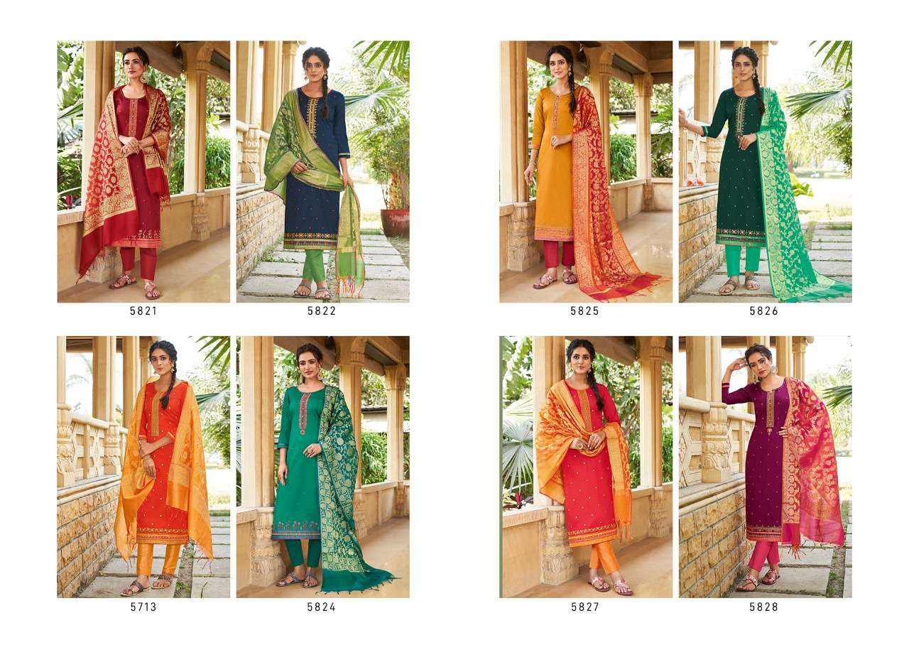 PARNITA VOL-5 BY KESSI FABRICS 5821 TO 5828 SERIES BEAUTIFUL SUITS COLORFUL STYLISH FANCY CASUAL WEAR & ETHNIC WEAR JAM SILK WORK DRESSES AT WHOLESALE PRICE