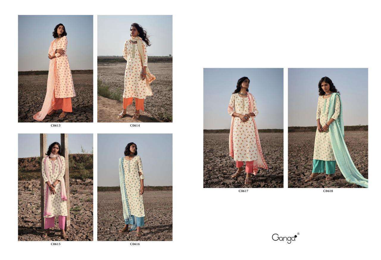 BHUMI BY GANGA FASHION 613 TO 618 SERIES BEAUTIFUL SUITS COLORFUL STYLISH FANCY CASUAL WEAR & ETHNIC WEAR COTTON LINEN PRINT EMBROIDERED DRESSES AT WHOLESALE PRICE