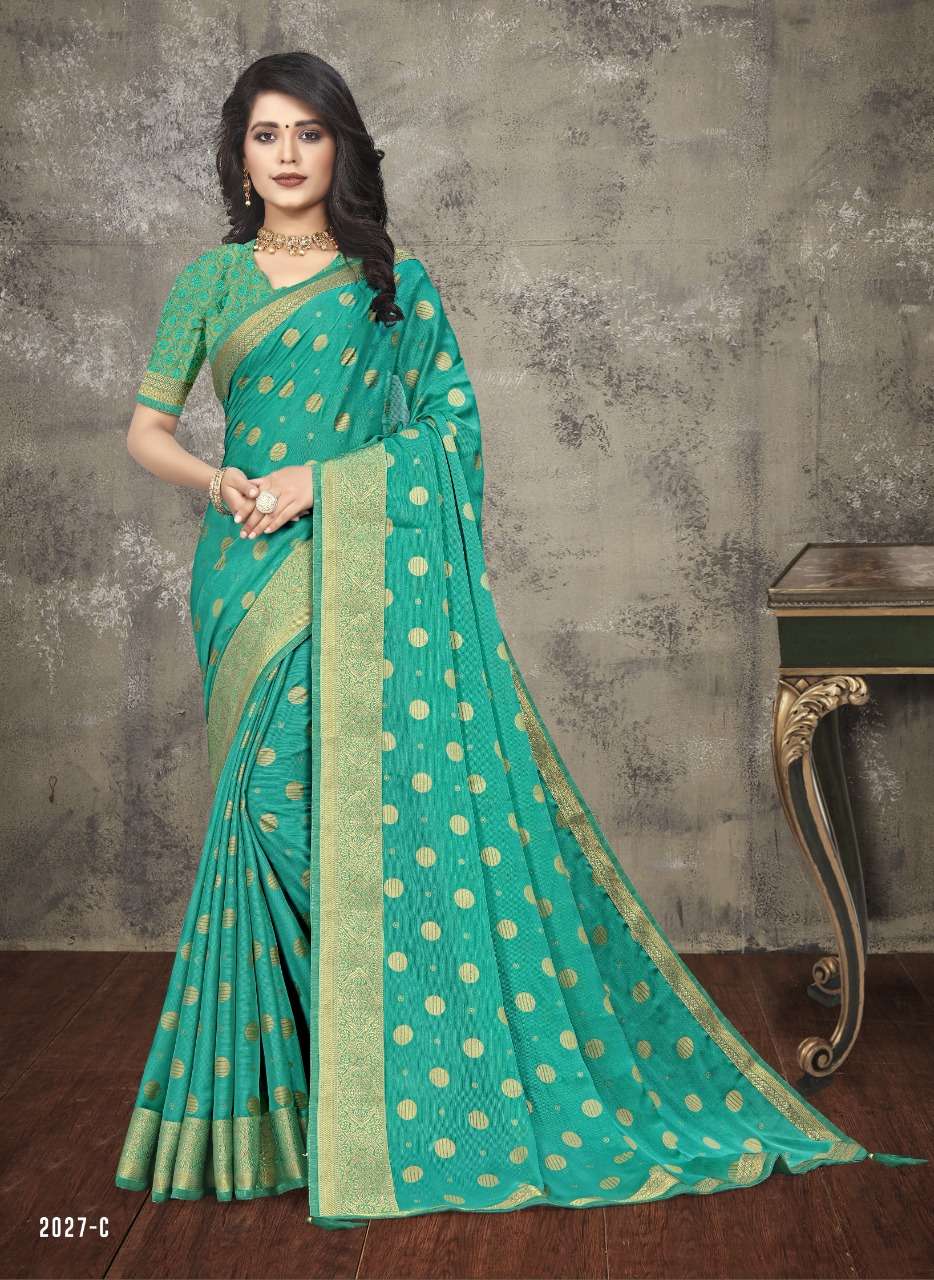 RAMESHWARAM BY INDIAN WOMEN 2027-A TO 2027-F SERIES INDIAN TRADITIONAL WEAR COLLECTION BEAUTIFUL STYLISH FANCY COLORFUL PARTY WEAR & OCCASIONAL WEAR JACQAURD SILK SAREES AT WHOLESALE PRICE