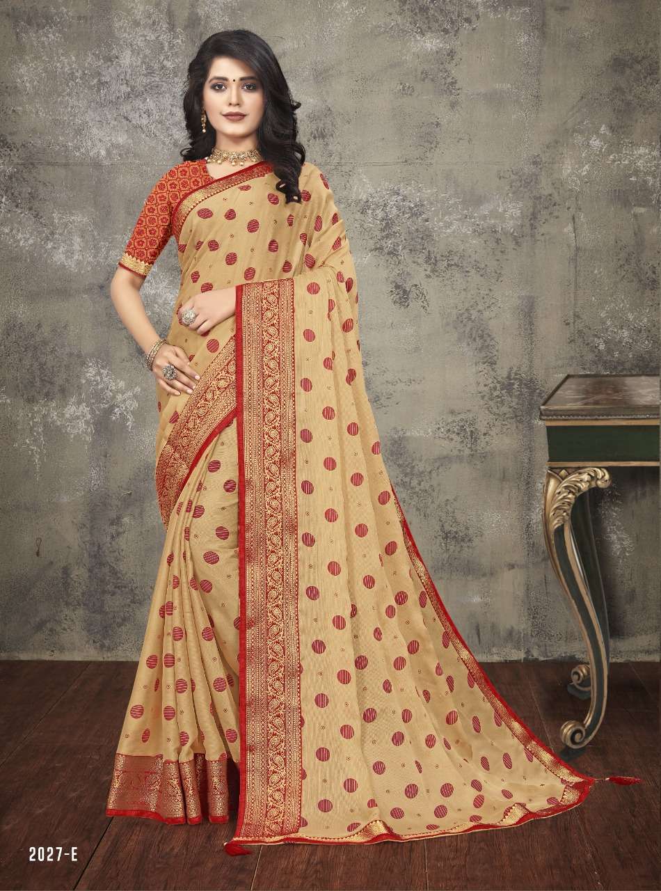 RAMESHWARAM BY INDIAN WOMEN 2027-A TO 2027-F SERIES INDIAN TRADITIONAL WEAR COLLECTION BEAUTIFUL STYLISH FANCY COLORFUL PARTY WEAR & OCCASIONAL WEAR JACQAURD SILK SAREES AT WHOLESALE PRICE