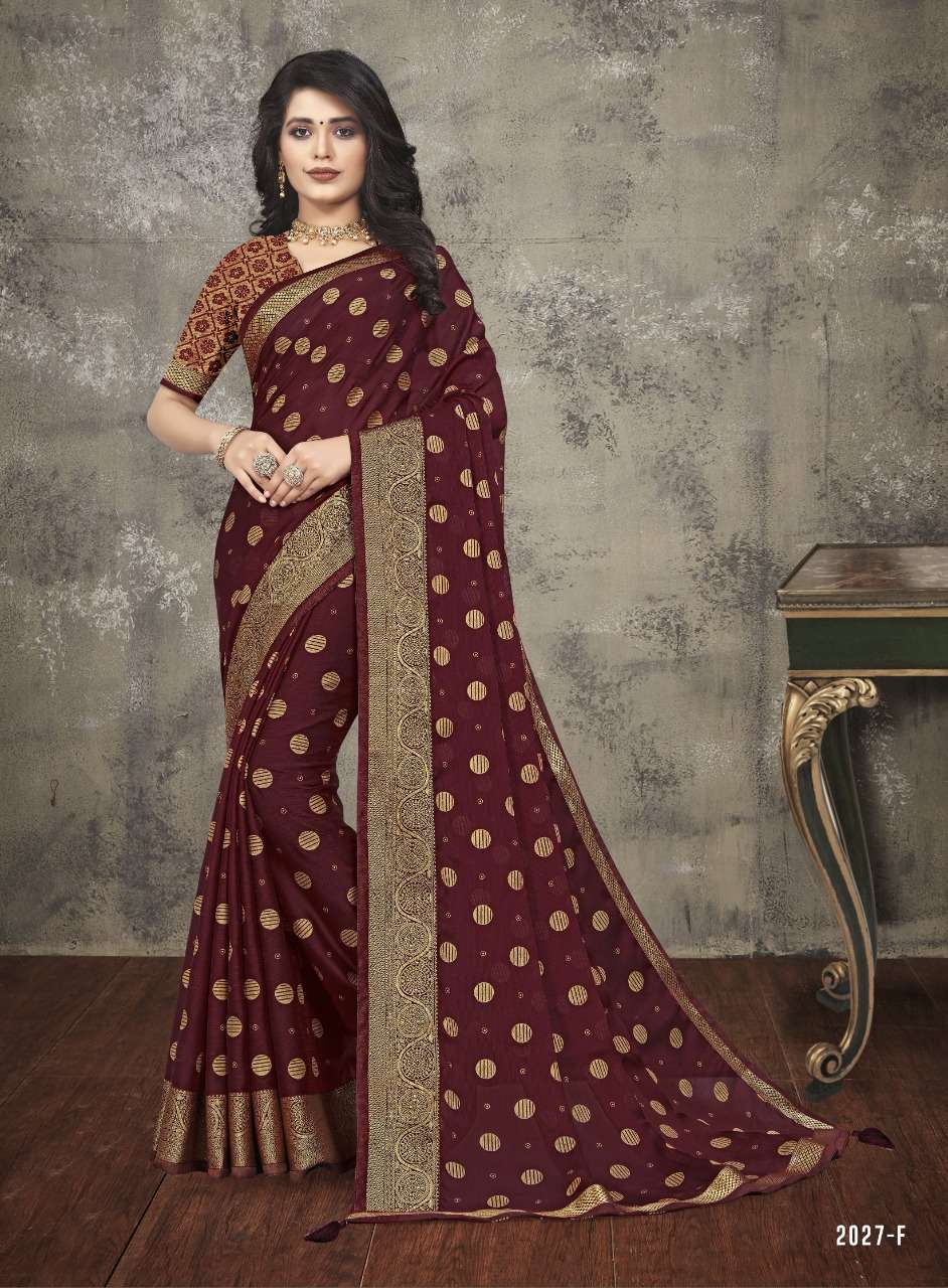 RAMESHWARAM BY INDIAN WOMEN 2027-A TO 2027-F SERIES INDIAN TRADITIONAL WEAR COLLECTION BEAUTIFUL STYLISH FANCY COLORFUL PARTY WEAR & OCCASIONAL WEAR JACQAURD SILK SAREES AT WHOLESALE PRICE