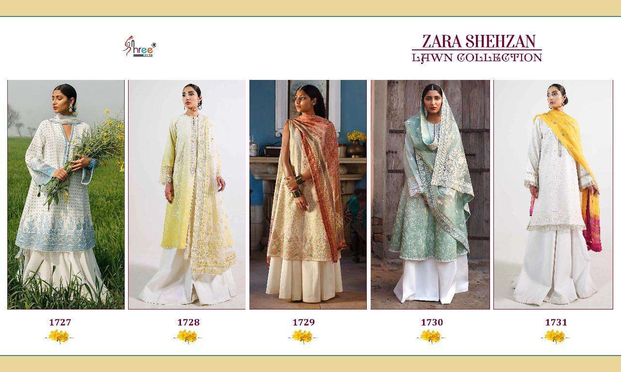 ZARA SHAHJAHAN LAWN COLLECTION BY SHREE FABS 1727 TO 1731 SERIES BEAUTIFUL PAKISTANI SUITS STYLISH COLORFUL FANCY CASUAL WEAR & ETHNIC WEAR CAMBRIC COTTON WITH EMBROIDERY DRESSES AT WHOLESALE PRICE