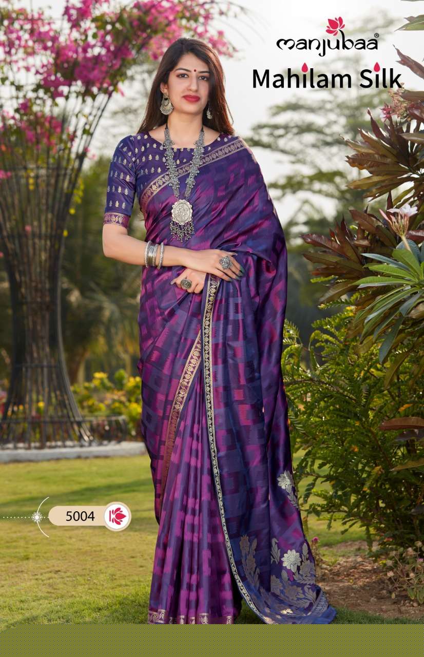 MAHILAM SILK BY MANJUBAA CLOTHING 5001 TO 5006 SERIES INDIAN TRADITIONAL WEAR COLLECTION BEAUTIFUL STYLISH FANCY COLORFUL PARTY WEAR & OCCASIONAL WEAR SOFT SILK SAREES AT WHOLESALE PRICE