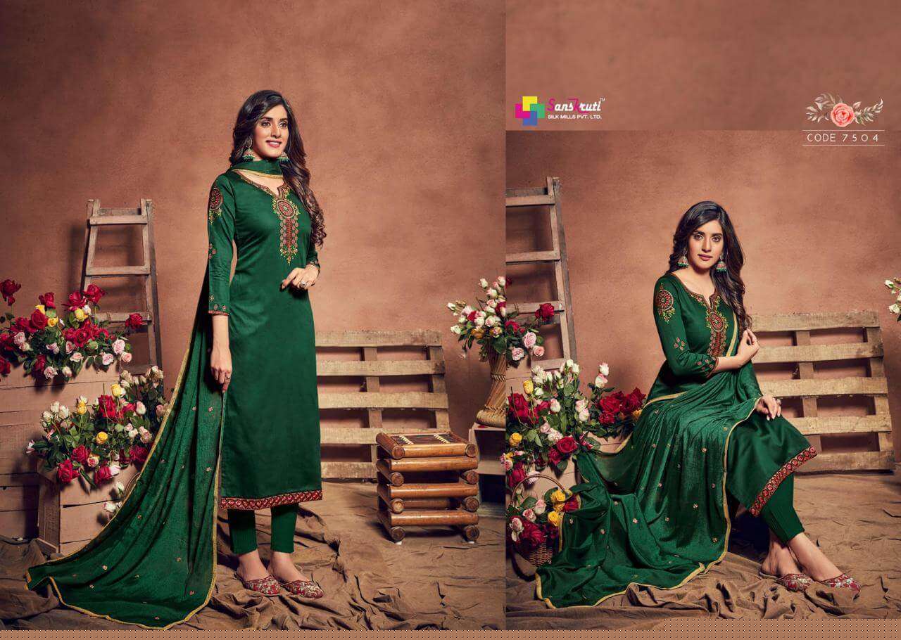 GULSHAN BY SANSKRUTI SILK MILLS 7501 TO 7506 SERIES BEAUTIFUL STYLISH SUITS FANCY COLORFUL CASUAL WEAR & ETHNIC WEAR & READY TO WEAR PURE JAM SILK DRESSES AT WHOLESALE PRICE