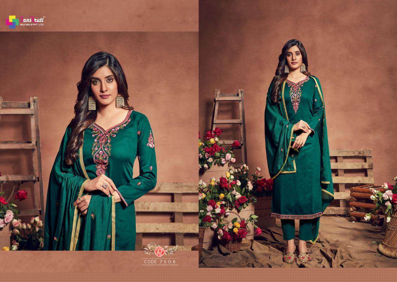 GULSHAN BY SANSKRUTI SILK MILLS 7501 TO 7506 SERIES BEAUTIFUL STYLISH SUITS FANCY COLORFUL CASUAL WEAR & ETHNIC WEAR & READY TO WEAR PURE JAM SILK DRESSES AT WHOLESALE PRICE