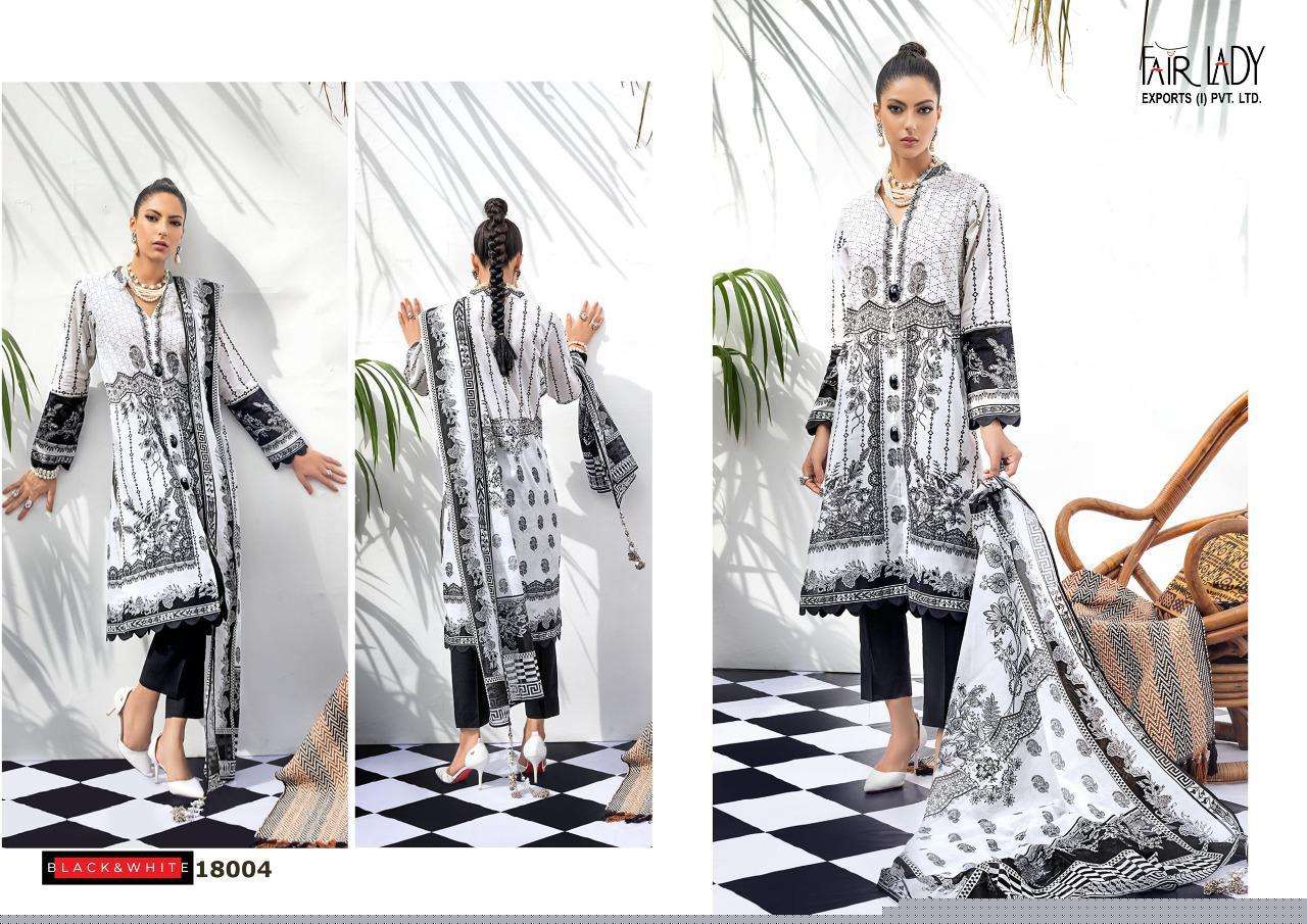 BLACK AND WHITE BY FAIR LADY 18001 TO 18006 SERIES BEAUTIFUL SUITS COLORFUL STYLISH FANCY CASUAL WEAR & ETHNIC WEAR LAWN COTTON PRINT WITH EMBROIDERY DRESSES AT WHOLESALE PRICE