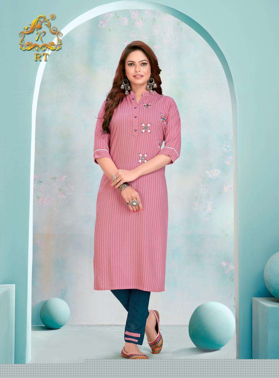SPRING BY RT 9001 TO 9006 SERIES DESIGNER STYLISH FANCY COLORFUL BEAUTIFUL PARTY WEAR & ETHNIC WEAR COLLECTION VISCOSE RAYON EMBROIDERY KURTIS WITH BOTTOM AT WHOLESALE PRICE