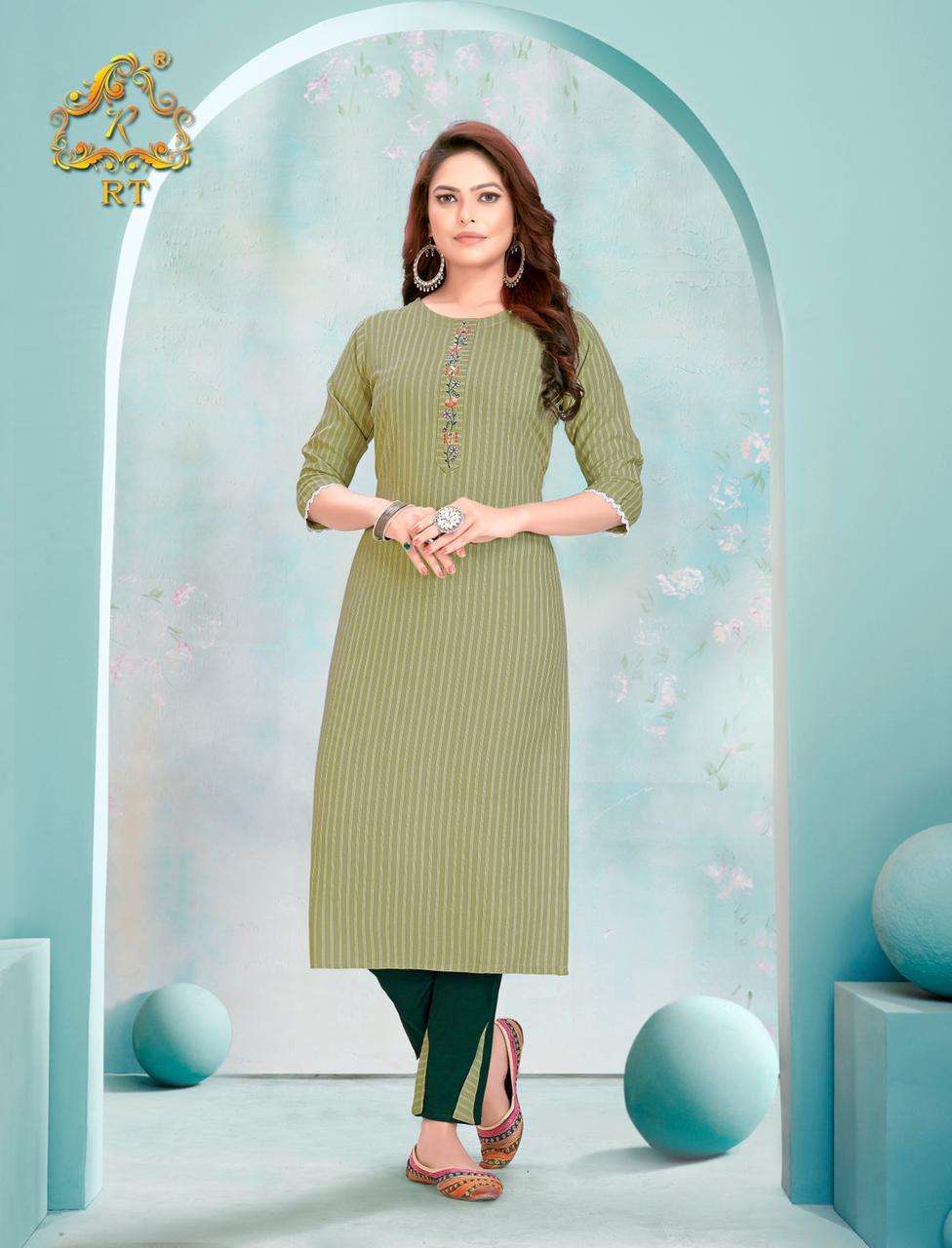 SPRING BY RT 9001 TO 9006 SERIES DESIGNER STYLISH FANCY COLORFUL BEAUTIFUL PARTY WEAR & ETHNIC WEAR COLLECTION VISCOSE RAYON EMBROIDERY KURTIS WITH BOTTOM AT WHOLESALE PRICE