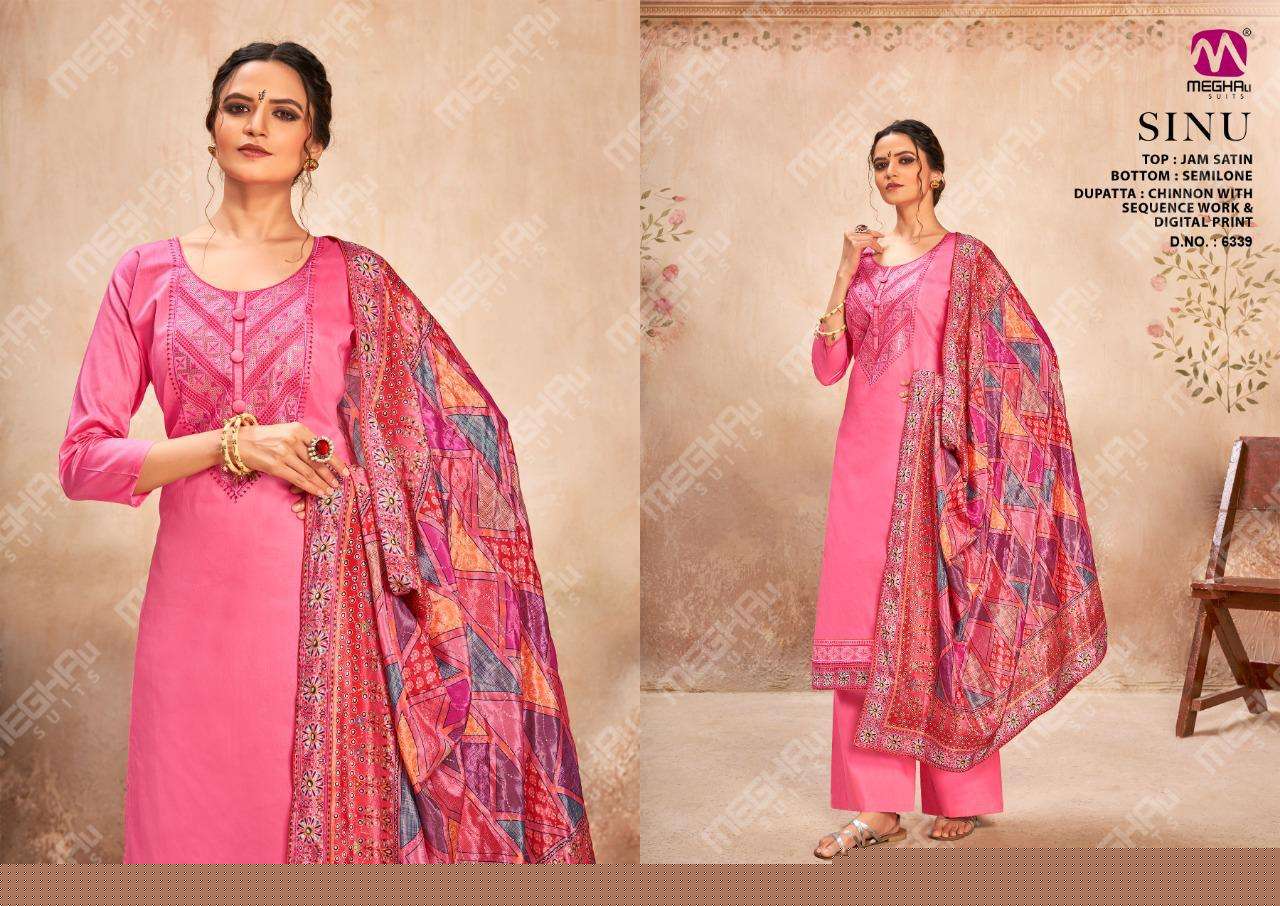 SINU BY MEGHALI SUITS 6339 TO 6342 SERIES BEAUTIFUL SUITS COLORFUL STYLISH FANCY CASUAL WEAR & ETHNIC WEAR JAM SATIN DRESSES AT WHOLESALE PRICE