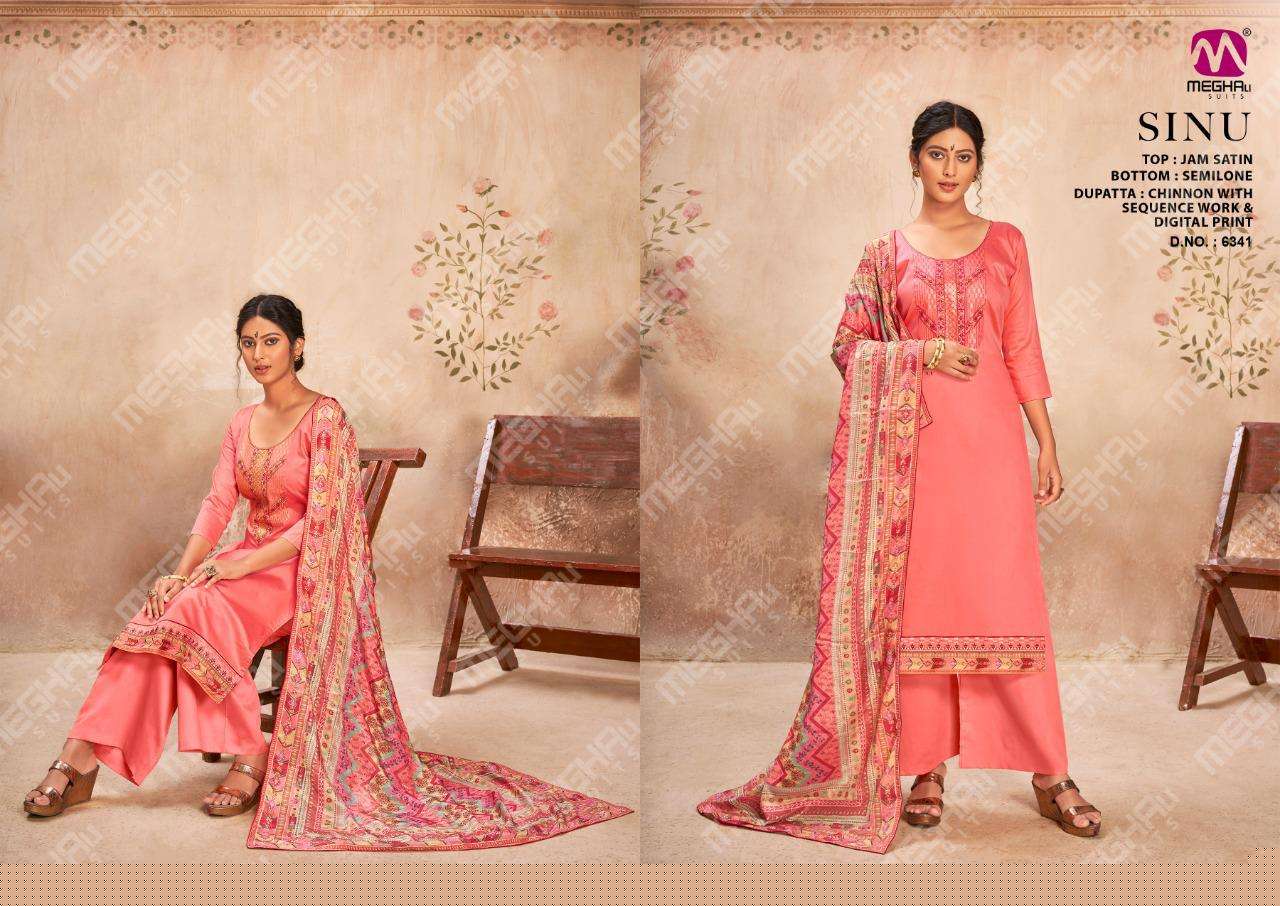 SINU BY MEGHALI SUITS 6339 TO 6342 SERIES BEAUTIFUL SUITS COLORFUL STYLISH FANCY CASUAL WEAR & ETHNIC WEAR JAM SATIN DRESSES AT WHOLESALE PRICE