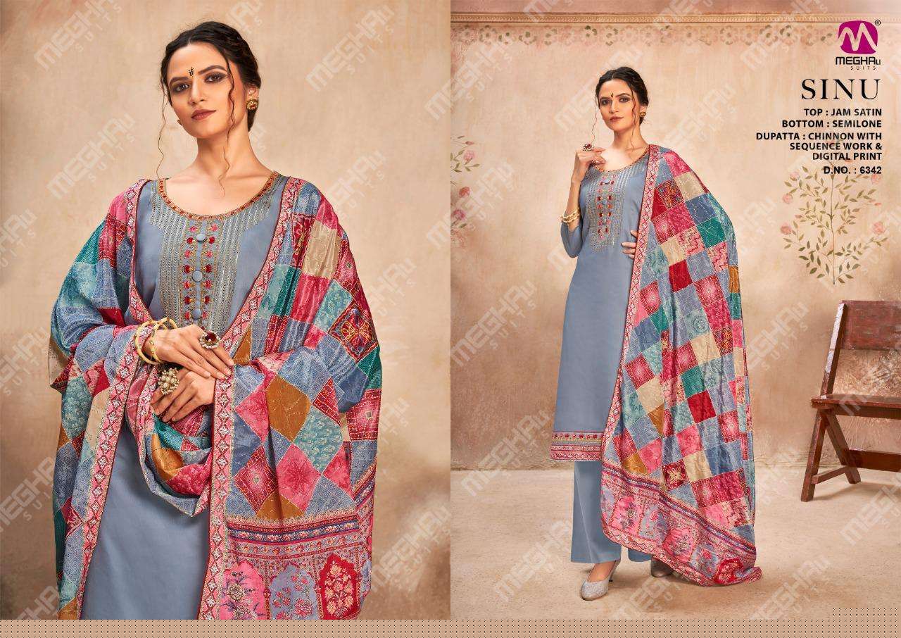 SINU BY MEGHALI SUITS 6339 TO 6342 SERIES BEAUTIFUL SUITS COLORFUL STYLISH FANCY CASUAL WEAR & ETHNIC WEAR JAM SATIN DRESSES AT WHOLESALE PRICE