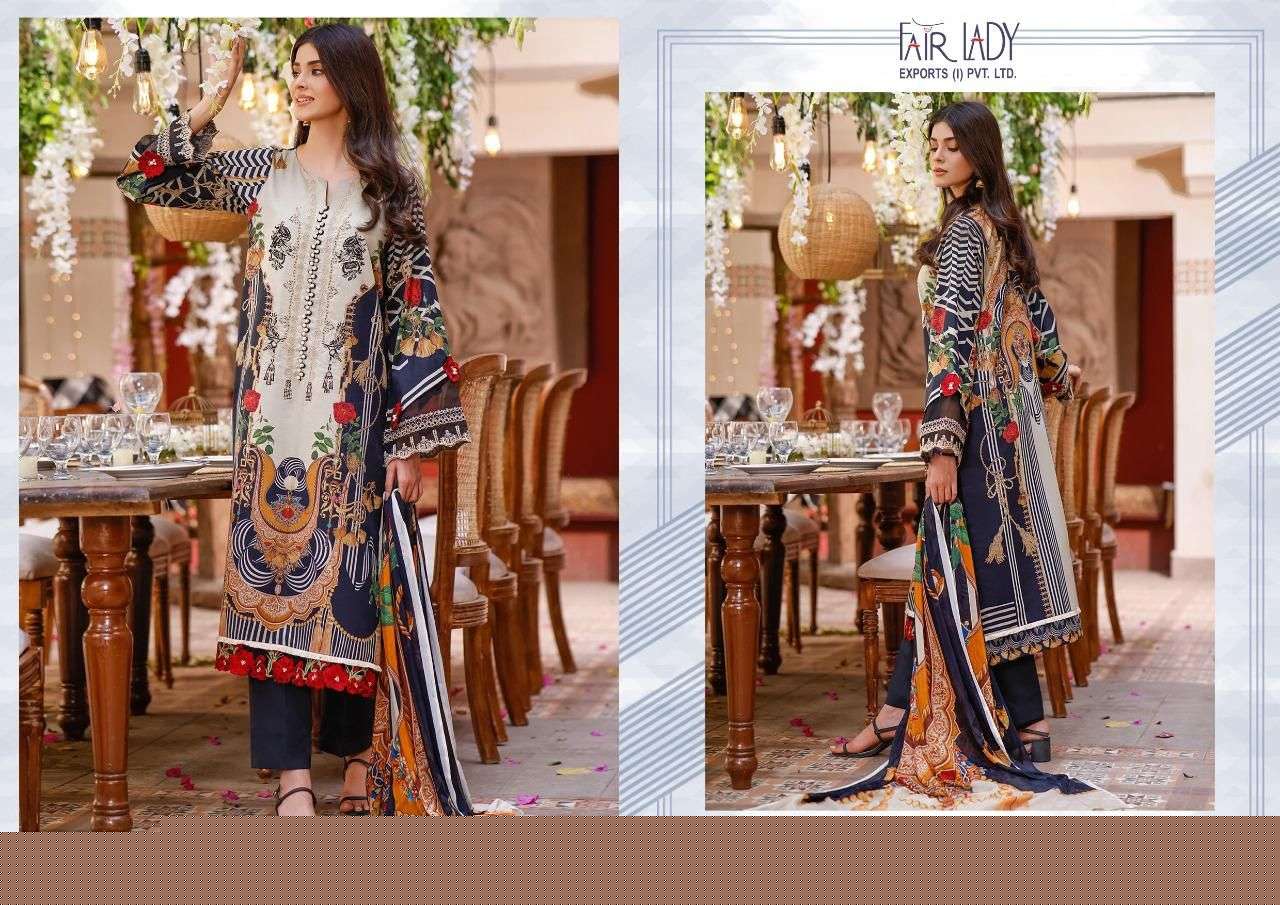 BAROQUE LUXURY LAWN COLLECTION BY FAIR LADY 19001 TO 19007 SERIES PAKISATNI SUITS BEAUTIFUL FANCY COLORFUL STYLISH PARTY WEAR & OCCASIONAL WEAR LAWN COTTON PRINT EMBROIDERED DRESSES AT WHOLESALE PRICE