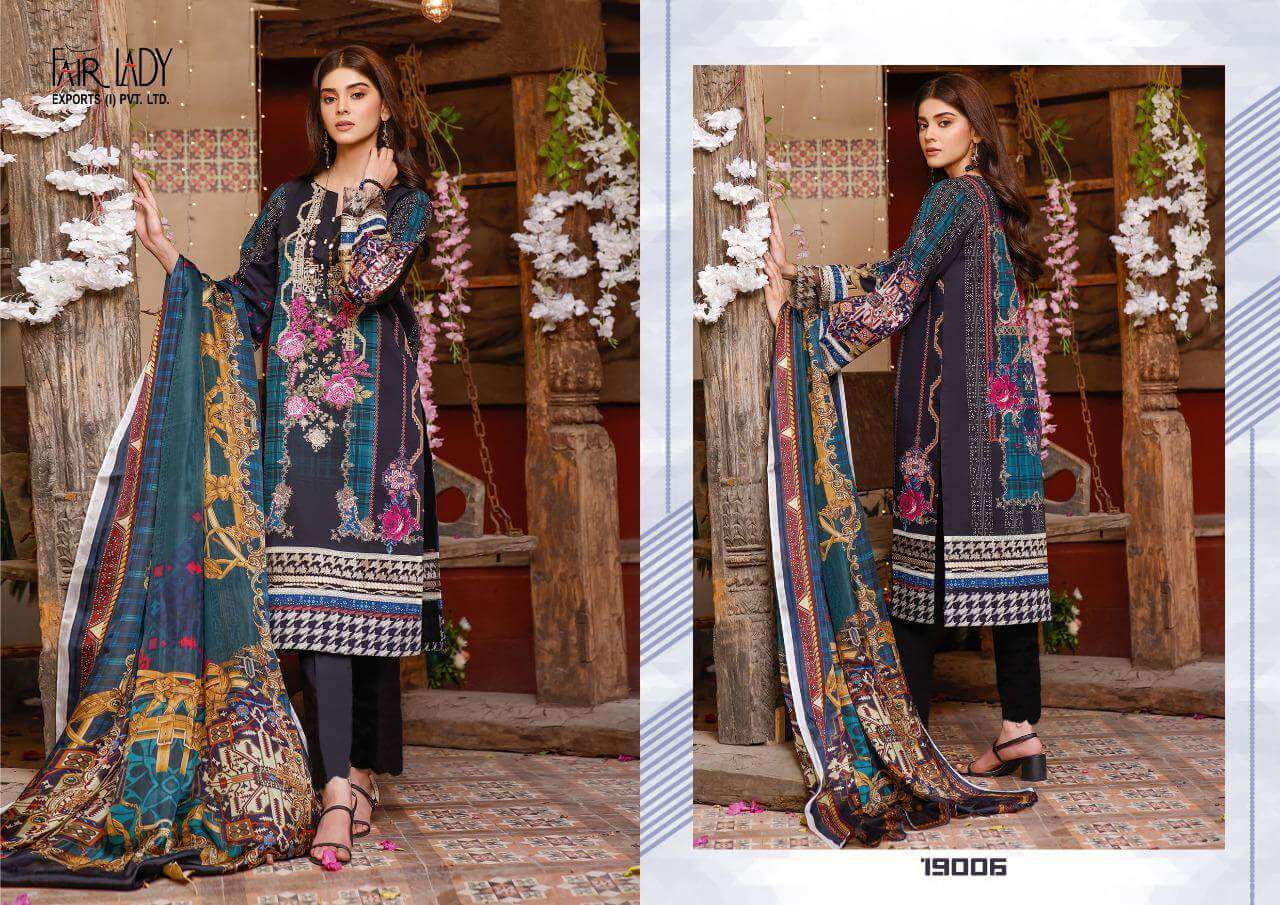 BAROQUE LUXURY LAWN COLLECTION BY FAIR LADY 19001 TO 19007 SERIES PAKISATNI SUITS BEAUTIFUL FANCY COLORFUL STYLISH PARTY WEAR & OCCASIONAL WEAR LAWN COTTON PRINT EMBROIDERED DRESSES AT WHOLESALE PRICE