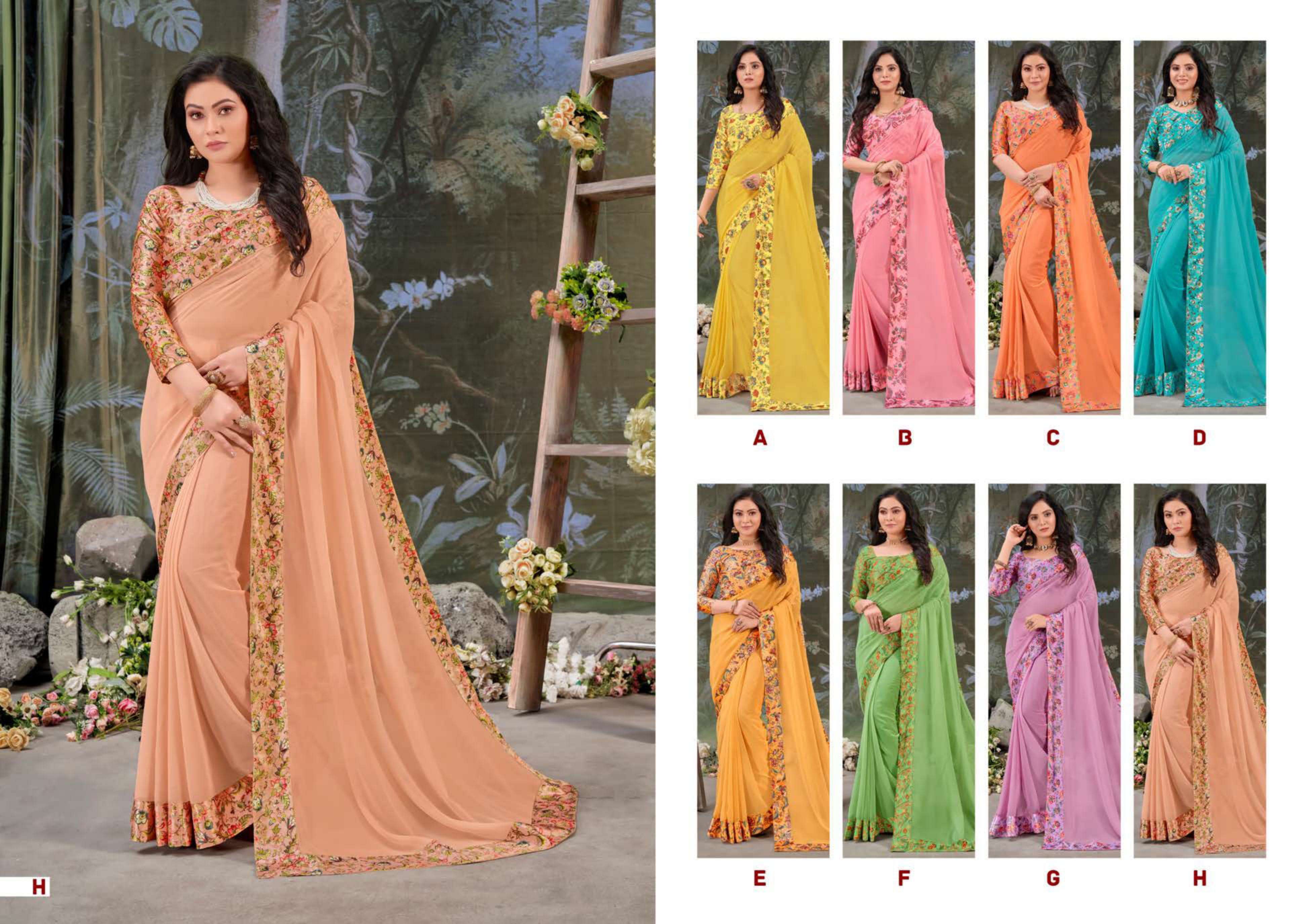 ROSE QUEEN BY SHRAVYA A TO H SERIES INDIAN TRADITIONAL WEAR COLLECTION BEAUTIFUL STYLISH FANCY COLORFUL PARTY WEAR & OCCASIONAL WEAR CHIFFON SILK SAREES AT WHOLESALE PRICE
