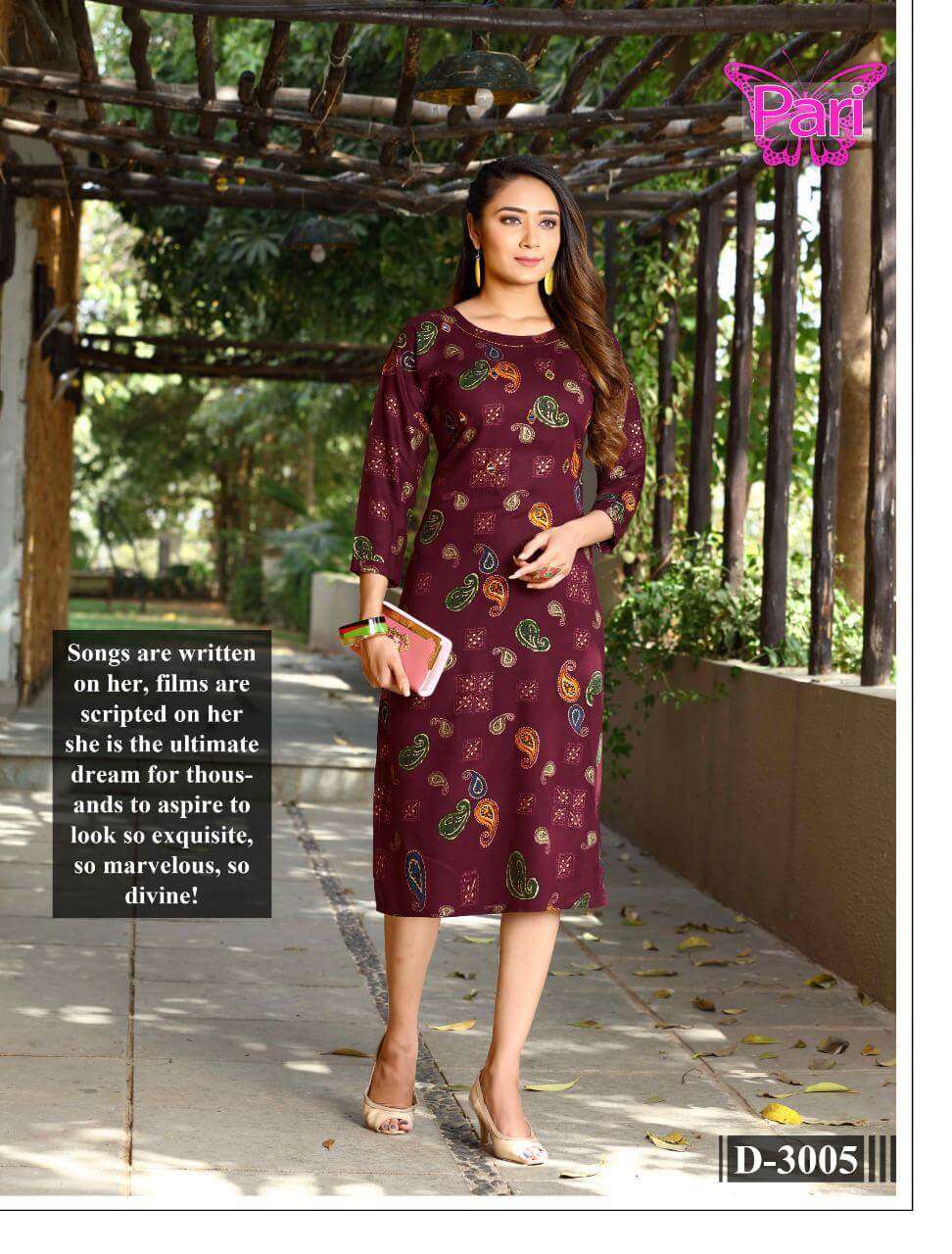 NYSAA VOL-3 BY PARI 3001 TO 3008 SERIES DESIGNER STYLISH FANCY COLORFUL BEAUTIFUL PARTY WEAR & ETHNIC WEAR COLLECTION RAYON FOIL PRINT KURTIS AT WHOLESALE PRICE