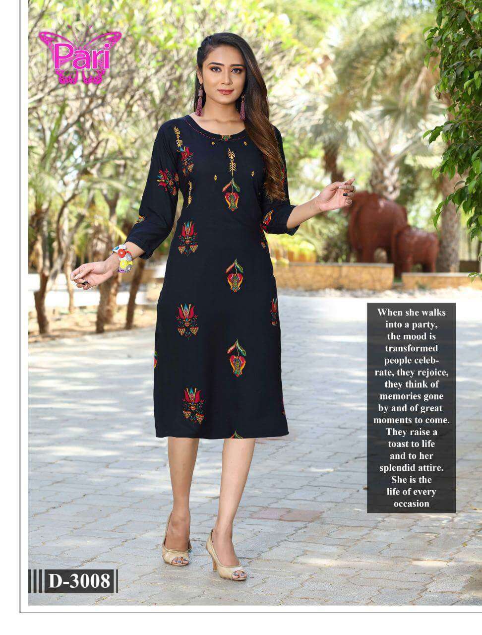 NYSAA VOL-3 BY PARI 3001 TO 3008 SERIES DESIGNER STYLISH FANCY COLORFUL BEAUTIFUL PARTY WEAR & ETHNIC WEAR COLLECTION RAYON FOIL PRINT KURTIS AT WHOLESALE PRICE