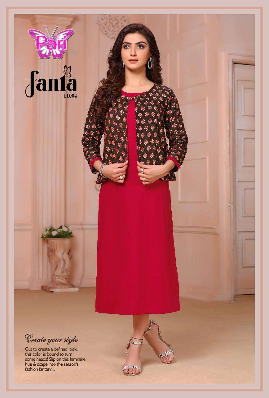 FANTA VOL-11 BY PARI 11001 TO 11008 SERIES DESIGNER STYLISH FANCY COLORFUL BEAUTIFUL PARTY WEAR & ETHNIC WEAR COLLECTION RAYON KURTIS WITH KOTI AT WHOLESALE PRICE