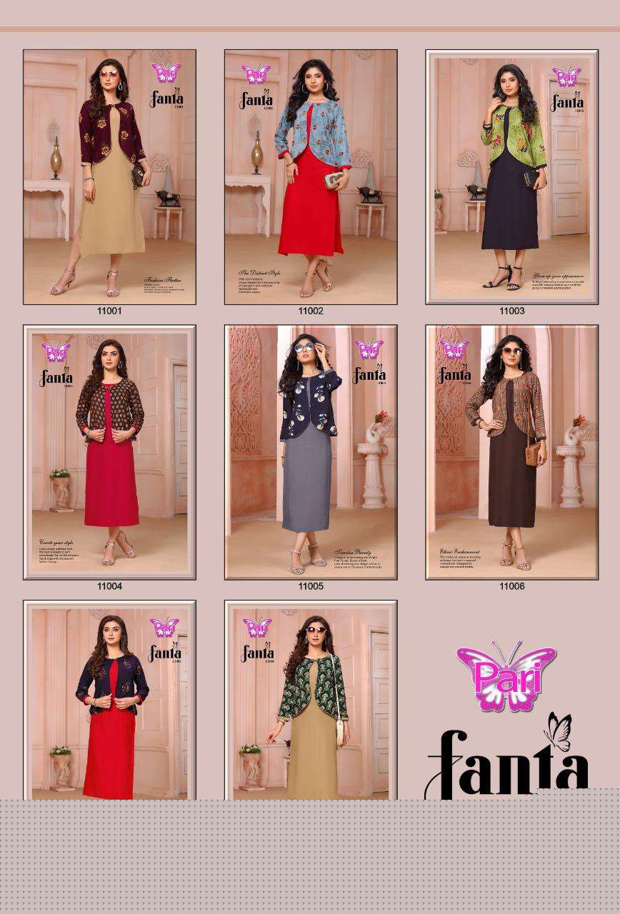 FANTA VOL-11 BY PARI 11001 TO 11008 SERIES DESIGNER STYLISH FANCY COLORFUL BEAUTIFUL PARTY WEAR & ETHNIC WEAR COLLECTION RAYON KURTIS WITH KOTI AT WHOLESALE PRICE