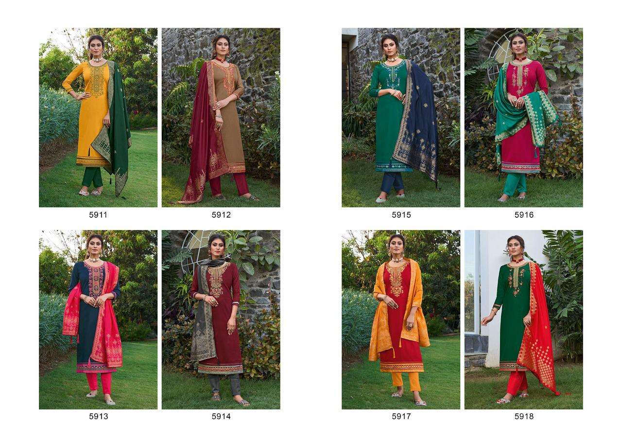 VIRASAT VOL-9 BY KESSI FABRICS 5911 TO 5918 SERIES BEAUTIFUL SUITS STYLISH FANCY COLORFUL PARTY WEAR & OCCASIONAL WEAR JAM SILK WITH KATHLI WORK DRESSES AT WHOLESALE PRICE