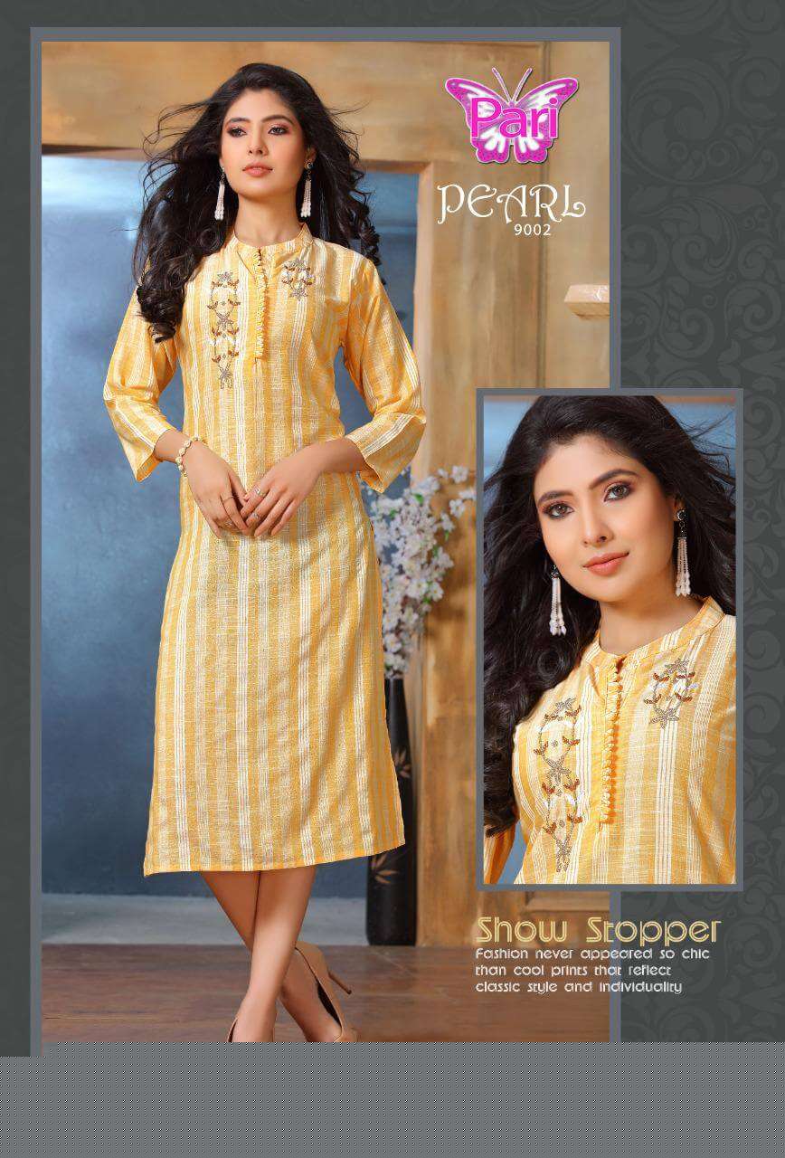 PEARL VOL-9 BY PARI 9001 TO 9008 SERIES DESIGNER STYLISH FANCY COLORFUL BEAUTIFUL PARTY WEAR & ETHNIC WEAR COLLECTION HEAVY RAYON KURTIS AT WHOLESALE PRICE