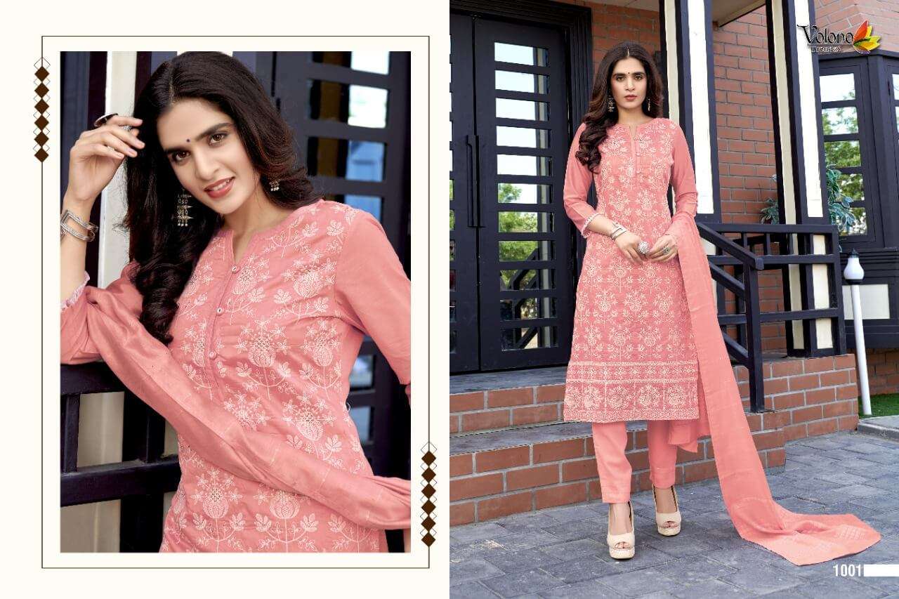 Schiffli Vol-2 By Volono Trendz 1001 To 1006 Series Beautiful Suits Colorful Stylish Fancy Casual Wear & Ethnic Wear Pure Viscose Chanderi With Lakhnavi Work Dresses At Wholesale Price