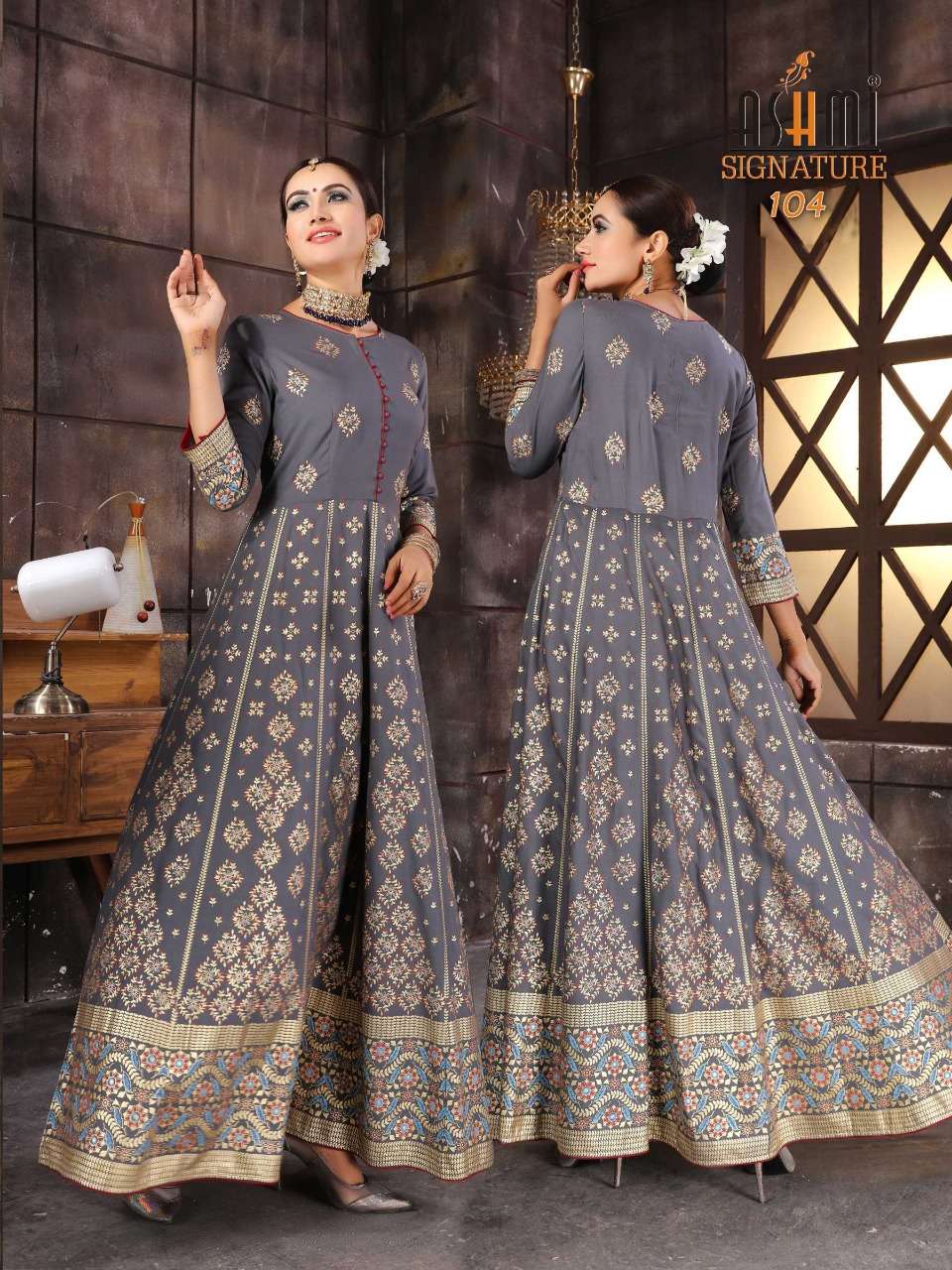 SAYONI BY ASHMI 101 TO 108 SERIES DESIGNER STYLISH FANCY COLORFUL BEAUTIFUL PARTY WEAR & ETHNIC WEAR COLLECTION RAYON FOIL PRINT GOWNS AT WHOLESALE PRICE