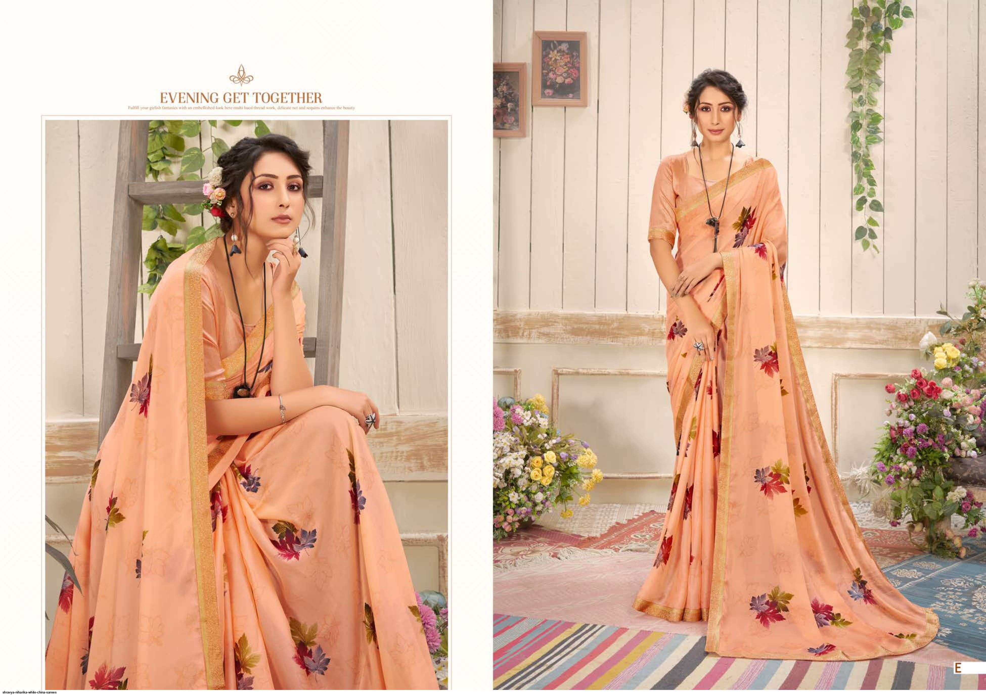 NIHARIKA BY SHRAVYA A TO H SERIES INDIAN TRADITIONAL WEAR COLLECTION BEAUTIFUL STYLISH FANCY COLORFUL PARTY WEAR & OCCASIONAL WEAR WHITE CHINA SAREES AT WHOLESALE PRICE