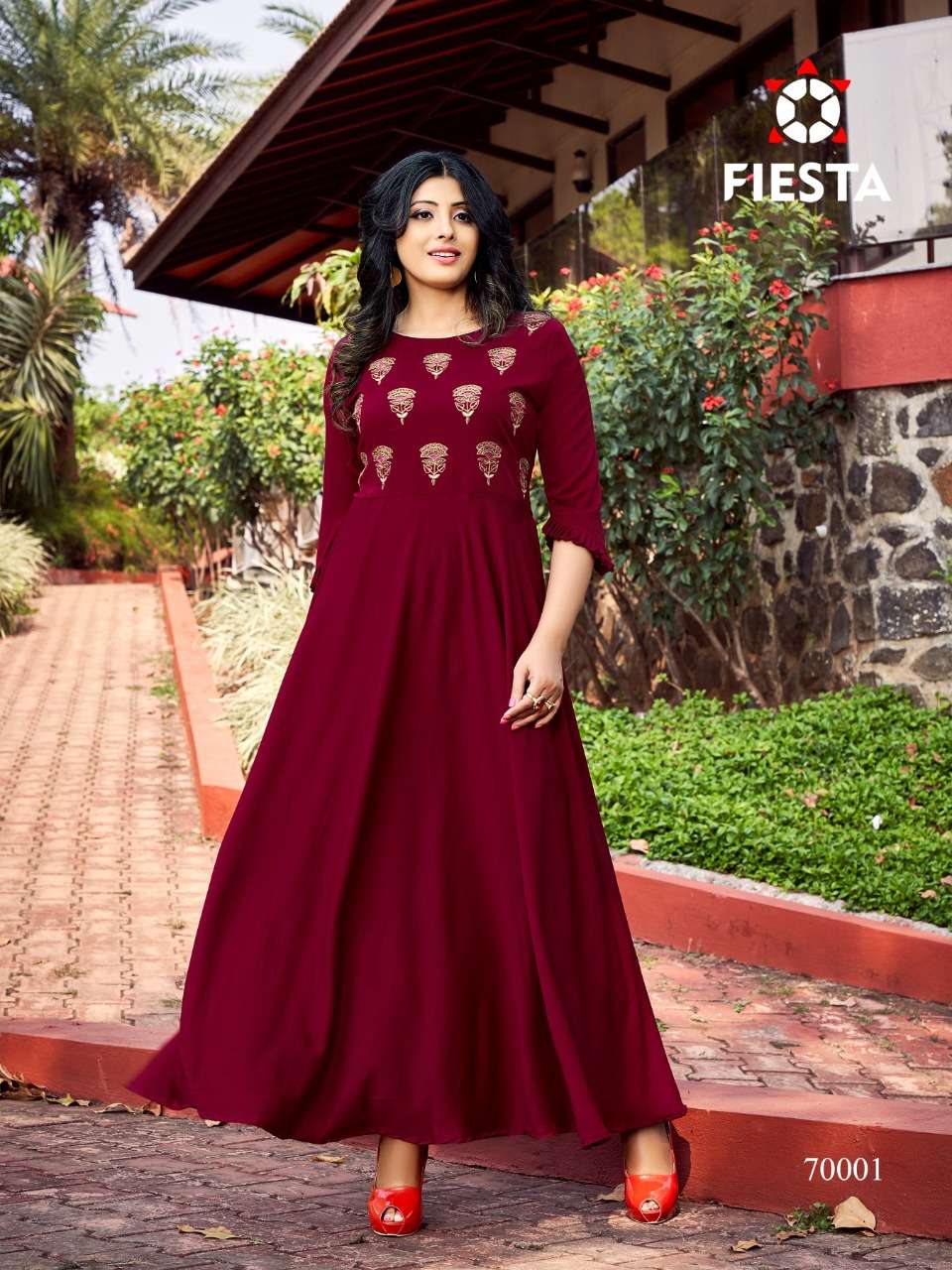 NUTAN BY FIESTA 70001 TO 70006 SERIES BEAUTIFUL STYLISH FANCY COLORFUL CASUAL WEAR & ETHNIC WEAR VISCOSE WITH WORK GOWNS AT WHOLESALE PRICE