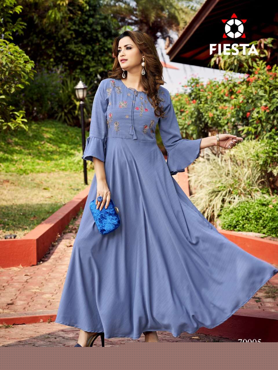 NUTAN BY FIESTA 70001 TO 70006 SERIES BEAUTIFUL STYLISH FANCY COLORFUL CASUAL WEAR & ETHNIC WEAR VISCOSE WITH WORK GOWNS AT WHOLESALE PRICE